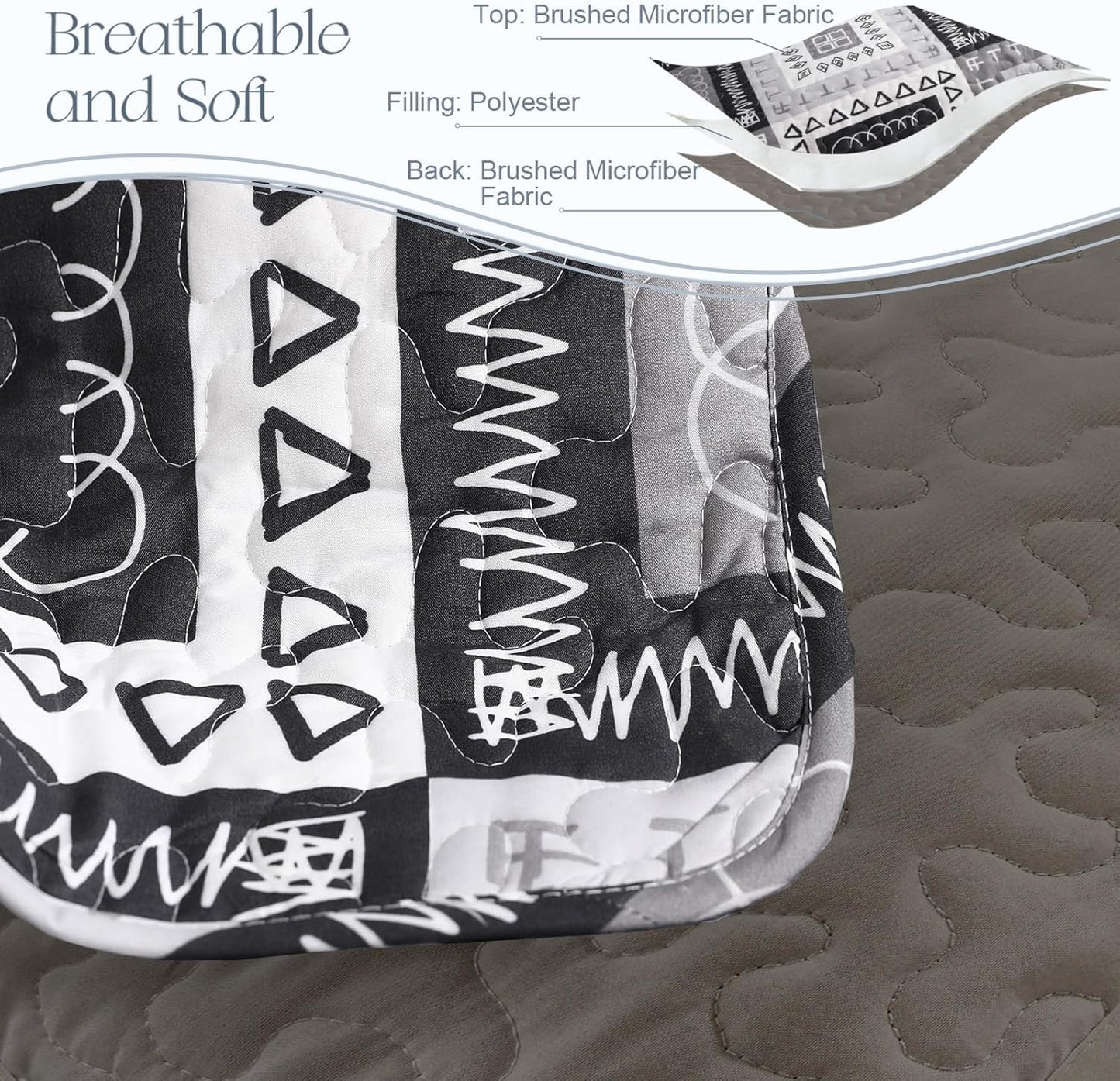 Exclusivo Mezcla Reversible Boho Quilt Set King Size, 3 Pieces Patchwork Black All Season Bedspreads, Ultra Soft Floral Coverlet Bedding Set with Printed Pattern (1 Quilt, 2 Pillow Shams)