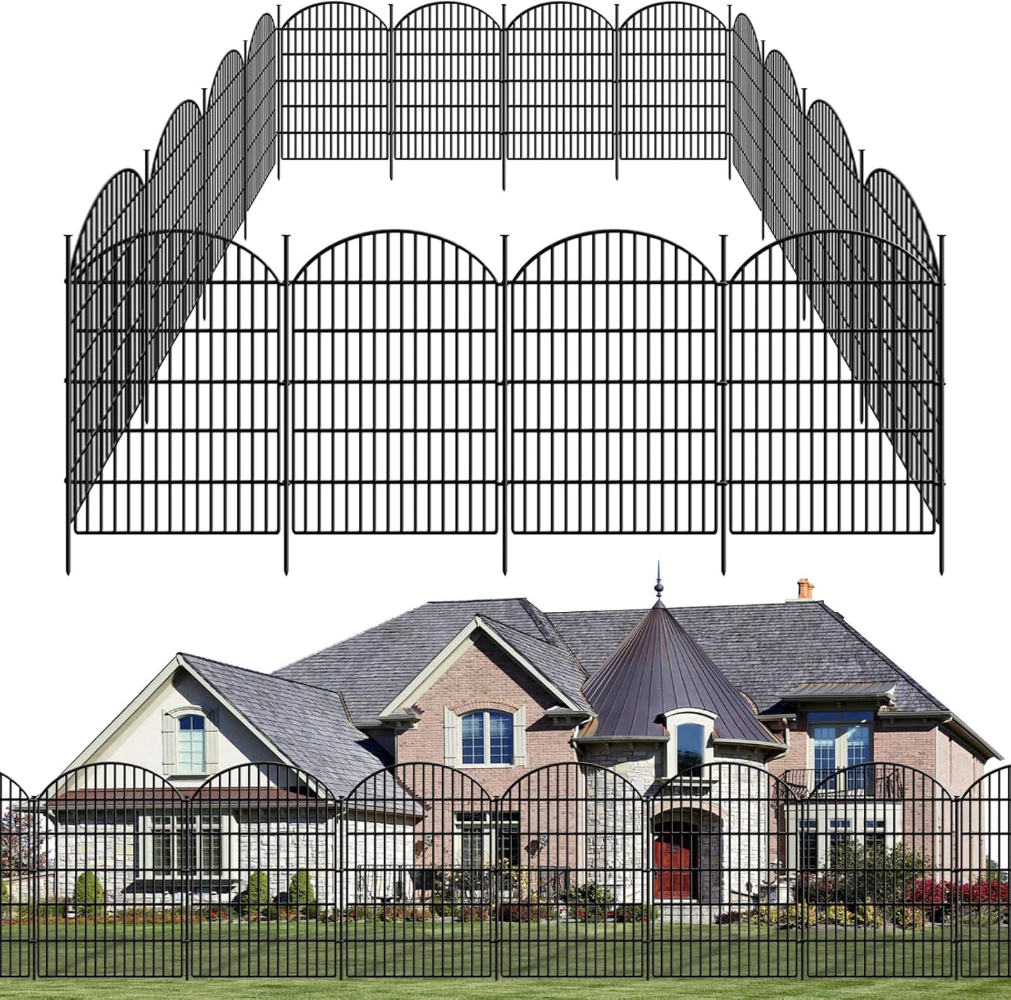 10 Panels Decorative Garden Fence, 40in (H) X 21.92ft (L) No Dig Dog Fences Outdoor for Yard, Rustproof Tall Metal Fencing Panels, Animal Barrier Suitable for Yards Border, Patio, and Outdoor Use