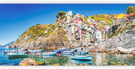 artgeist Premium Wall Mural Architecture 216x98 in - Non-Woven Photo Wallpaper Art Print Fleece Wall Mural Decoration Poster Picture Design City Sea Boat Like Painted d-B-0296-a-a