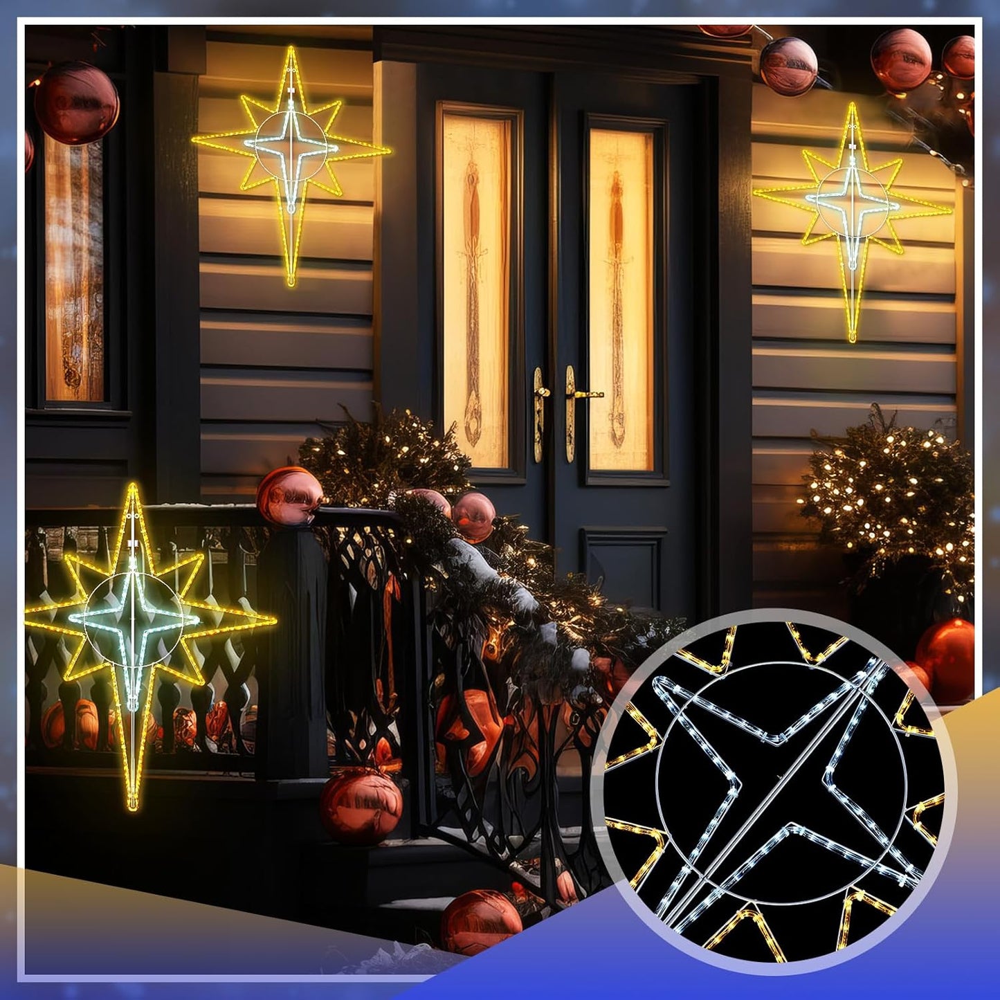 43'' Christmas Star of Bethlehem LED Star Hanging Lights Nativity Holy Family Light for Door Window Porch Wall Decoration Plug Operated Lighted Hanging Tree Topper(White, Warm Light)