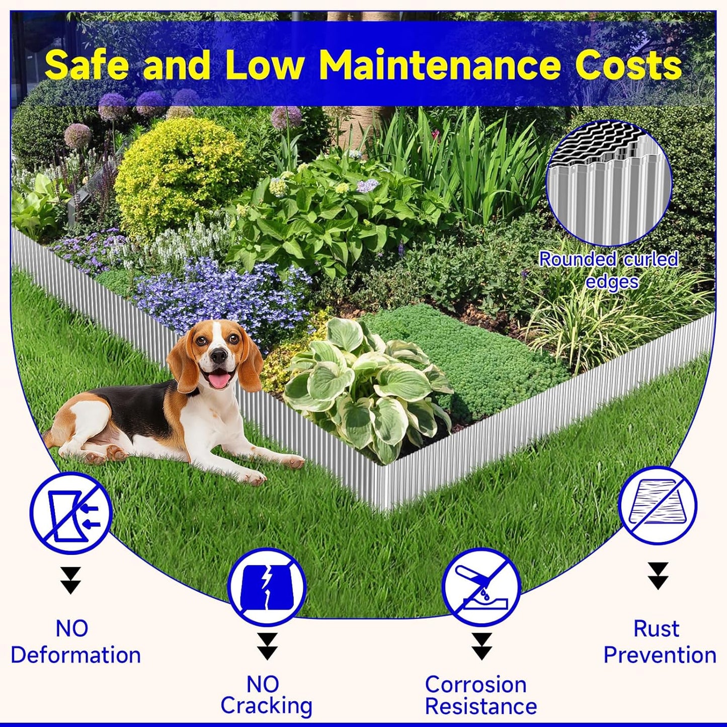 Corrugated Garden Edging,8"×10Ft Galvanized Steel Landscape Edging & Lawn Edging Border, Metal Garden Border for Flower Beds, Garden，Lawn，Raised Beds & Tree Surrounds (Silver)