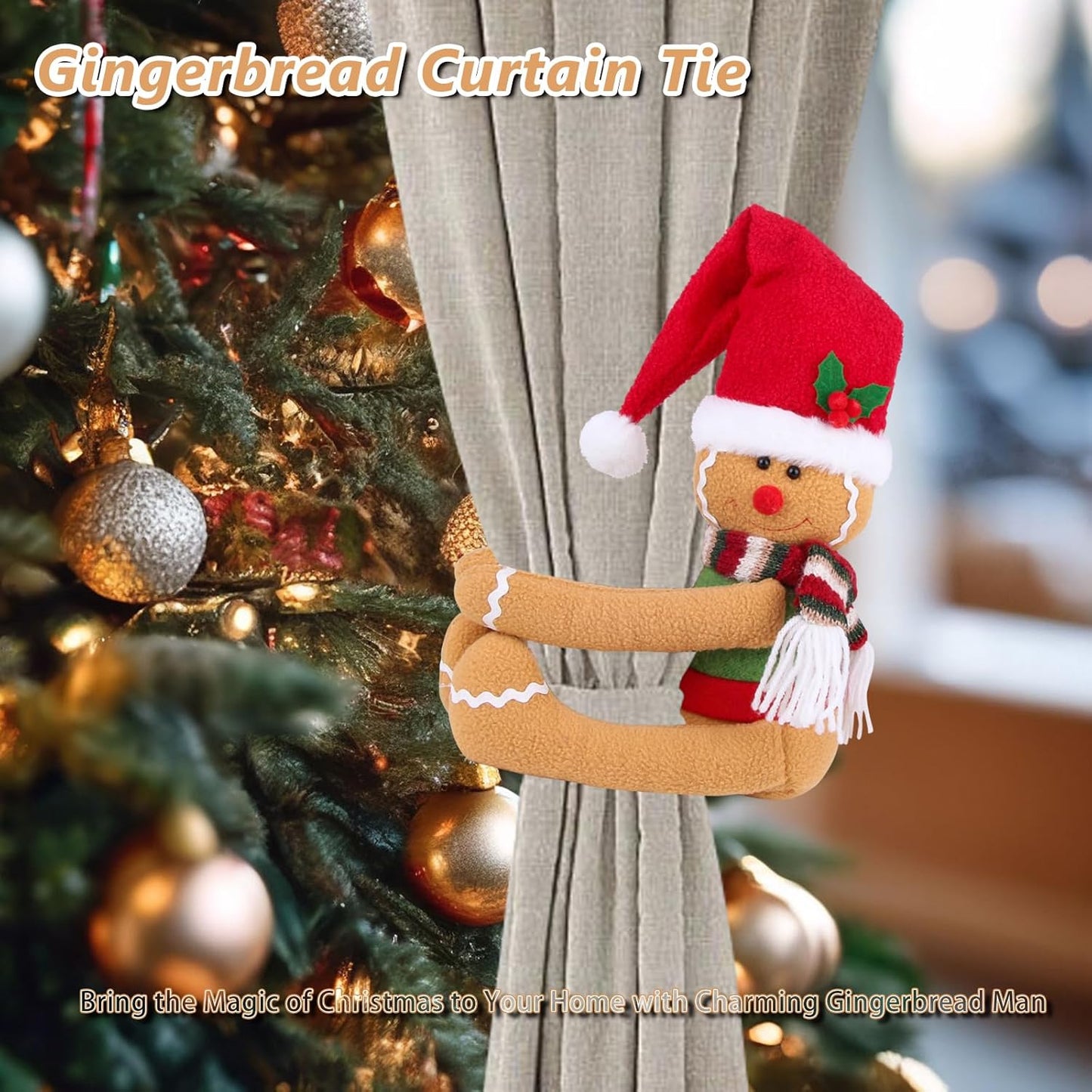 Gingerbread Man Christmas Tree Topper Decorations, Unique Funny Tree Topper Xmas Plush Stuffed Santa Hat Gingerbread Hugger Decor for Christmas Tree Wine Bottle Curtain Ornaments Holiday Home Decor