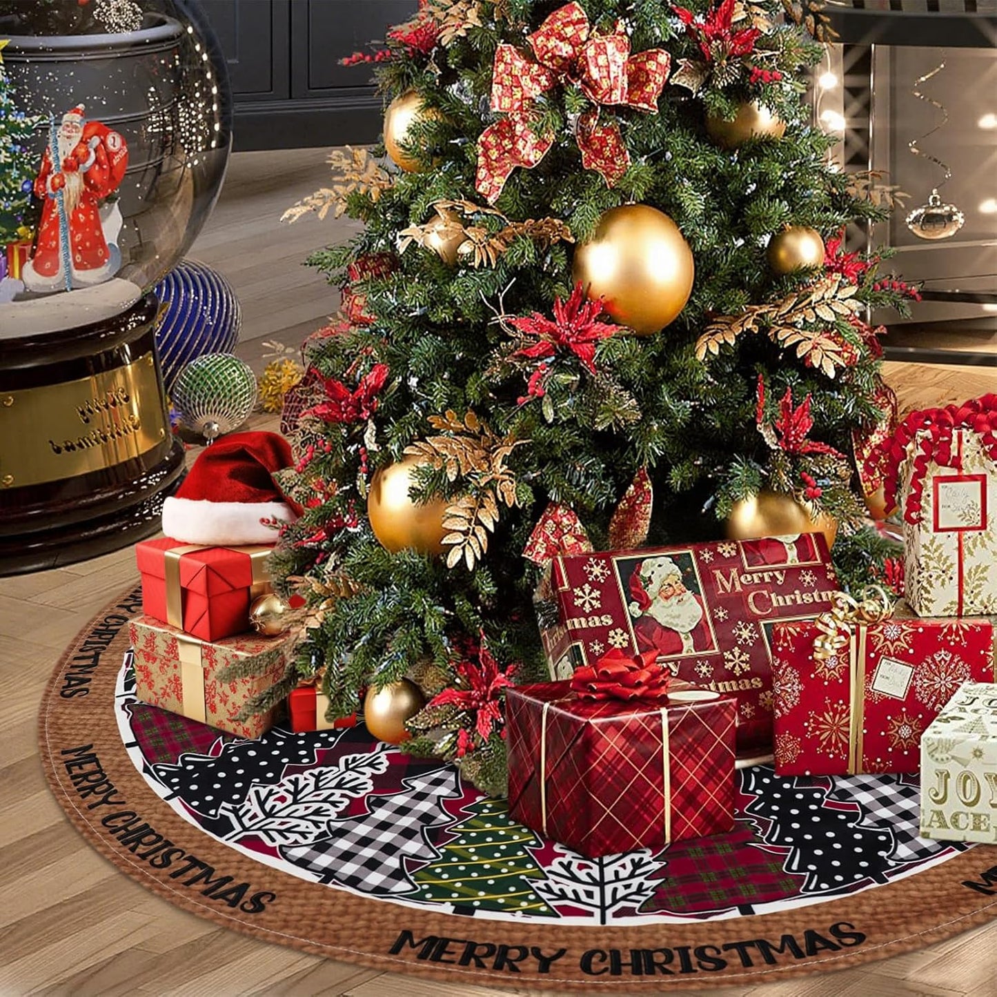 Christmas Tree Skirt 36 Inch, Red and Black Buffalo Plaid Xmas Tree Skirts, Winter Christmas Trees Mat for Home Party Holiday Indoor Outdoor Decorations