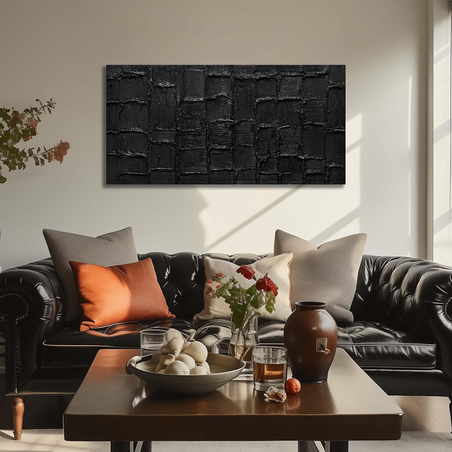 Abstract Painting Wall Art for Living Room Black Wall Decor for Bedroom Minimalist Wall Art for Kitchen Size 20 x 40 Inch