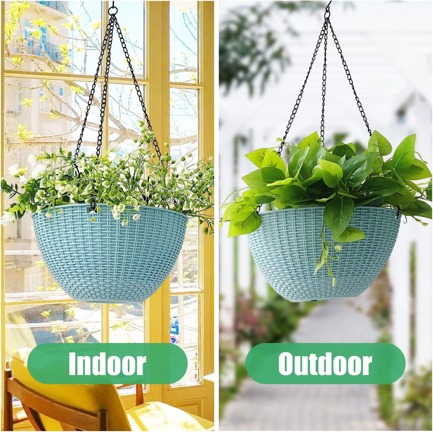 Hanging Planters for Indoor Plants 8/10 Inch, 4 Packs Plant Hanger Outdoor with Drainage Holes, Hanging Basket Flower Pot Perfect for Home, Office and Garden (Sky Blue)