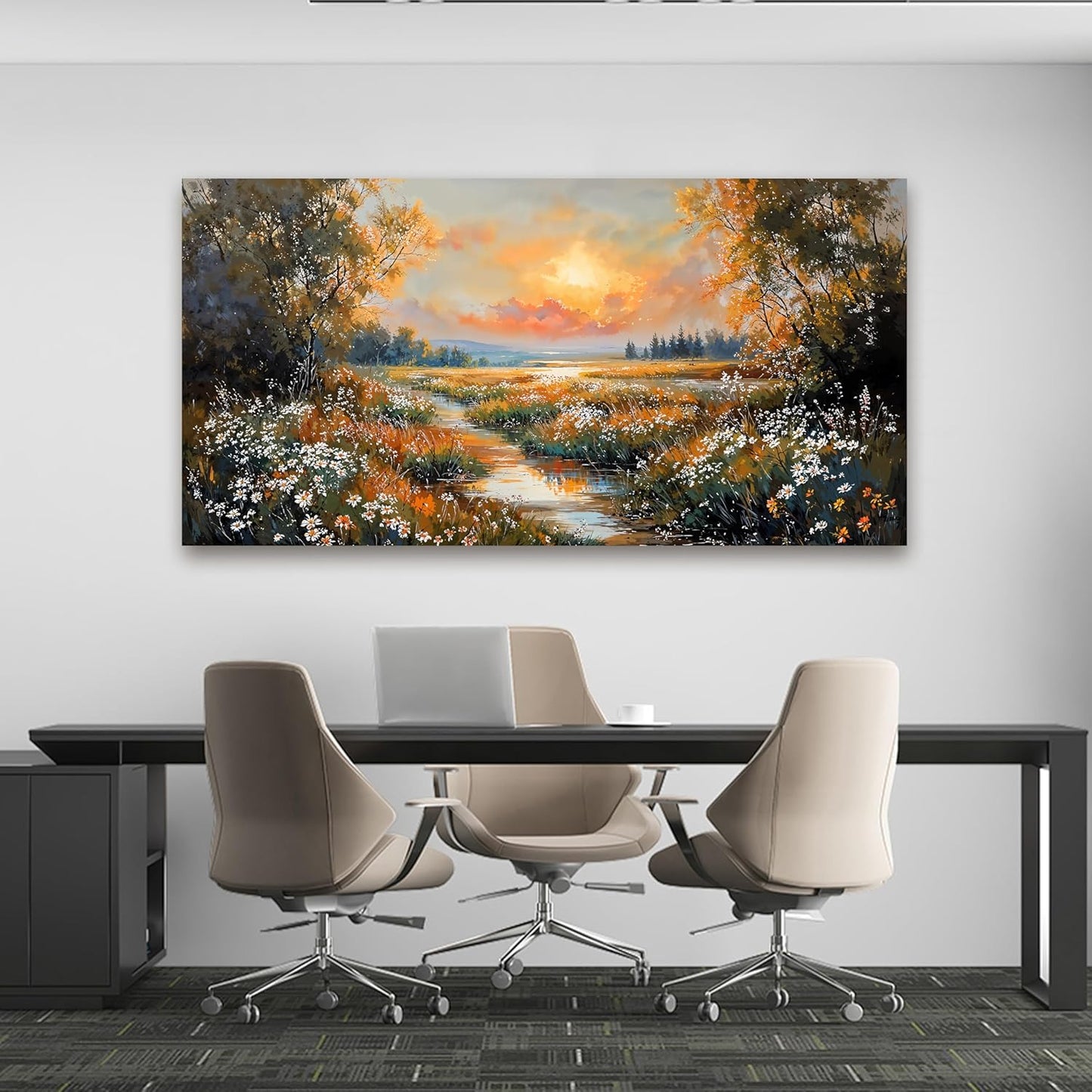 Canvas Wall Art Decor Vintage Wildflower Wall Art Prints Large Wall Art for Living Room Nature Landscape Art Work for Wall Decor River Sunset Artwork for Walls Bedroom Office Wall art Decor 24" X 48"