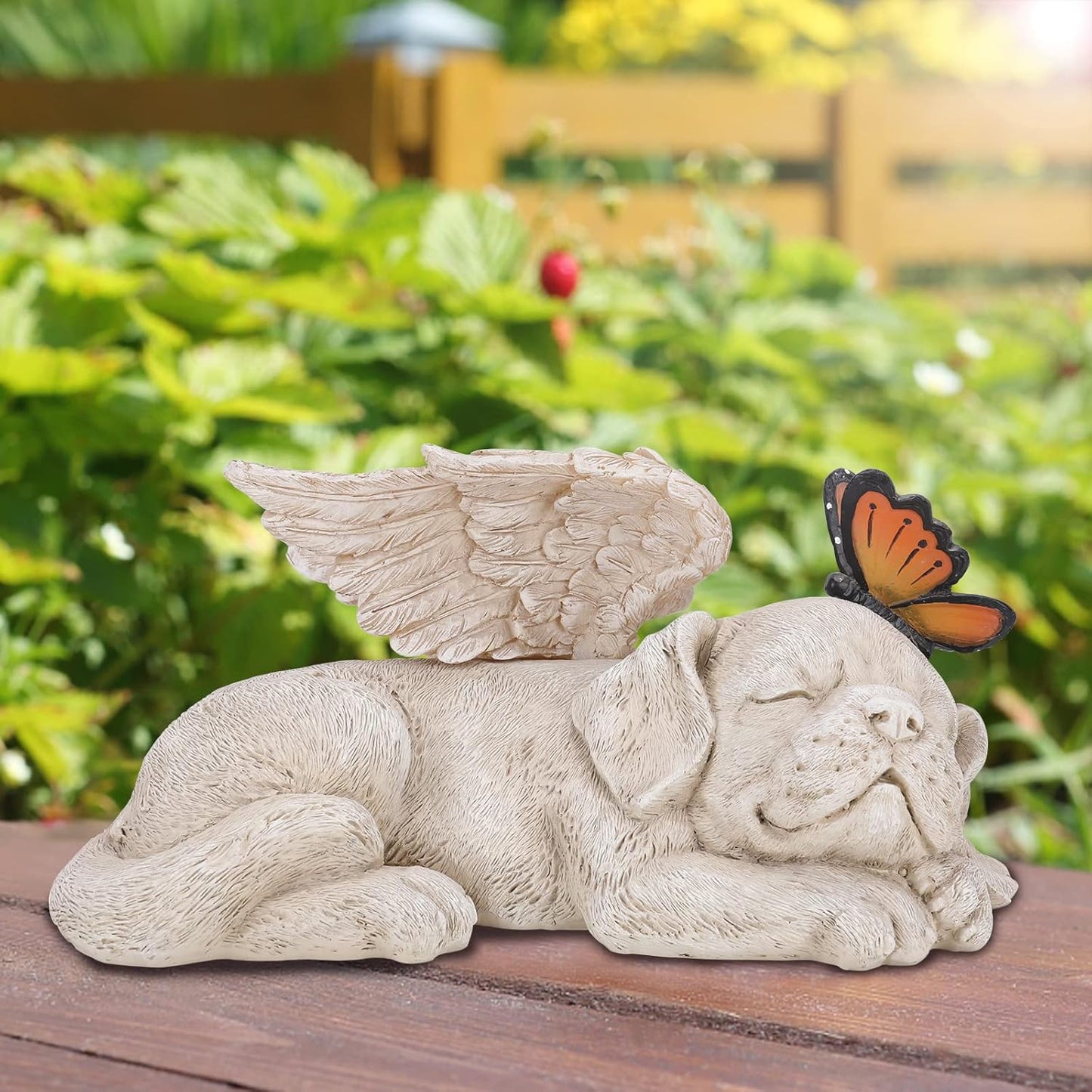 WONDER GARDEN Sleeping Dog Angel Statue with Solar Light - Pet Memorial Stone, in Memory of Dog, Marker Tribute Statues, Resin Guardian Angels, Bereavement Gift