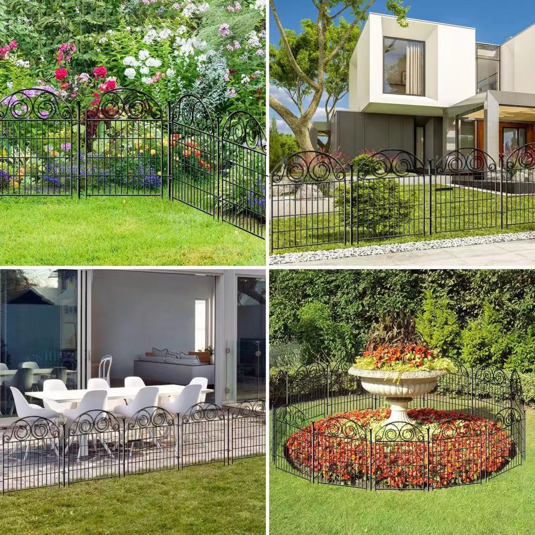 Tall Garden Fence with Gate, 32 Inch(H) 24 Panels Total Length 52.5 Ft Dog Fence Outdoor, Decorative Fence for Garden,Metal Temporary Fencing│Patented