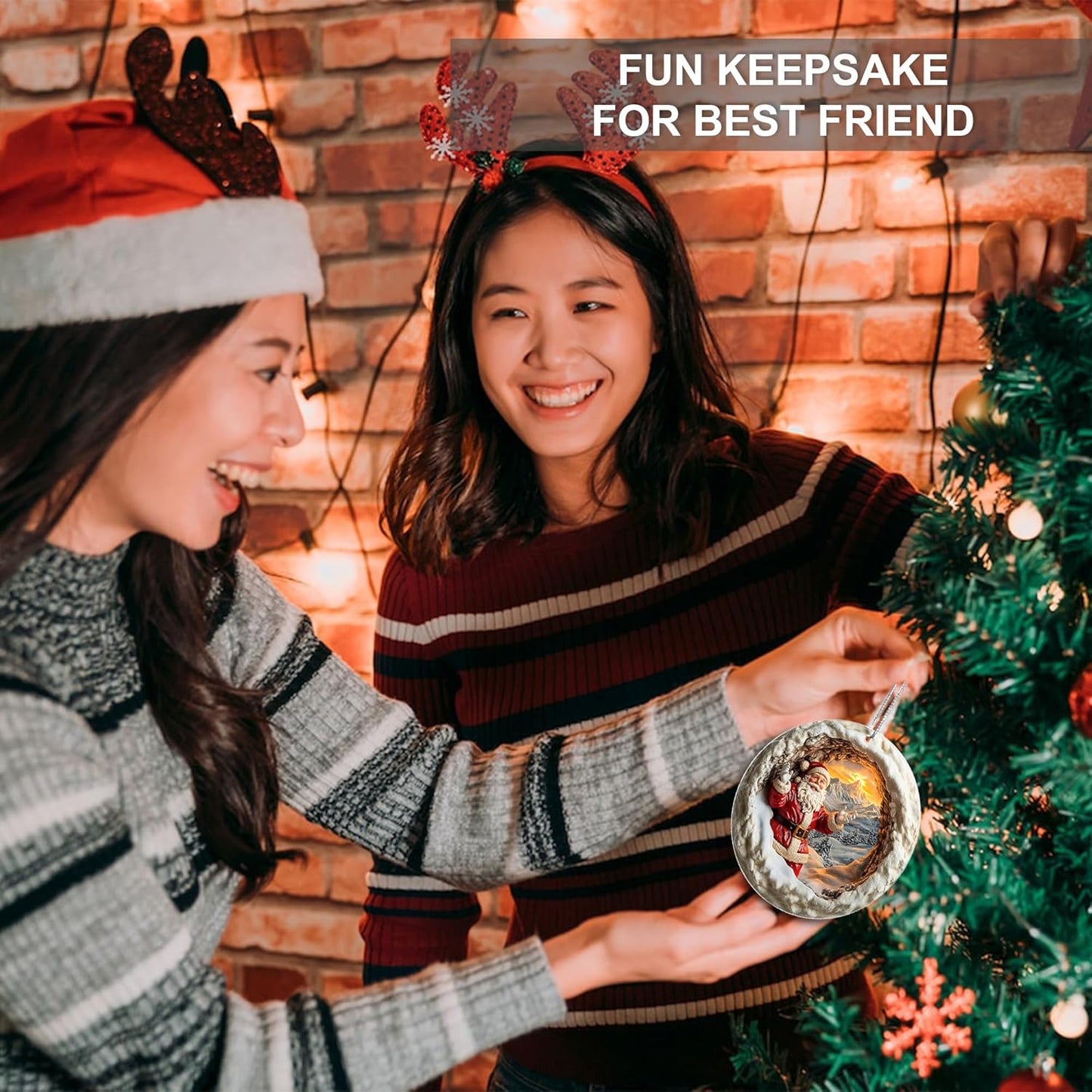 Jabihome Christmas Ornaments 2025, Exchange for Women, Men, Collectible Dated Year Ornaments for Tree, Unique Acrylic Suncatcher, Printed Stained Glass Effect Decor (Santa Sunrise)