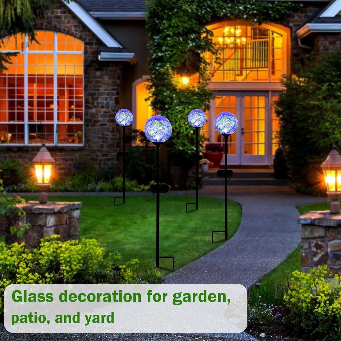 Solar Lights Outdoor Decorative Solar Outdoor Decorative Glass Ball Stakes Waterproof Garden Stake Glass LED Garden Globe Lights for Pathway Yard Lawn Decoration Blue