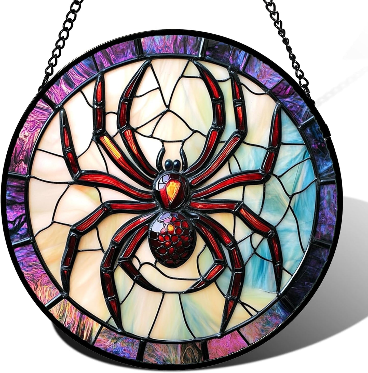 Stained Glass Window Hanging - Halloween Decorations Red Spider Goth Suncatcher for Doors Garden Indoor Funny Spooky Sun Catchers Gothic Decor Horror Gifts for Women Men Friend 7.8 in