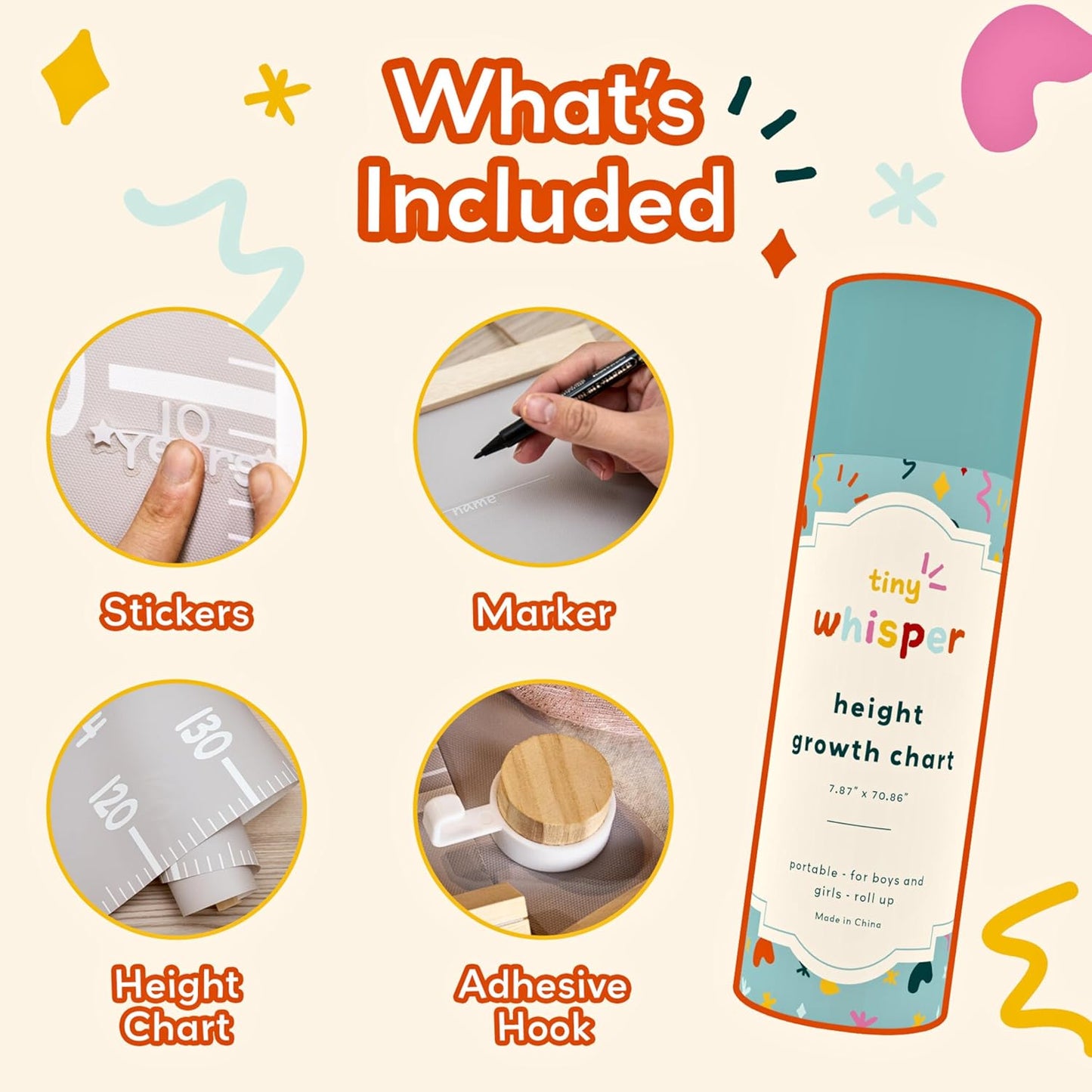 Height Chart for Kids Customizable Kids Height Wall Chart with Stickers, Marker & Hook Hanging Growth Chart Measurement for Wall Easy Installation for Baby Room Nursery and Playroom