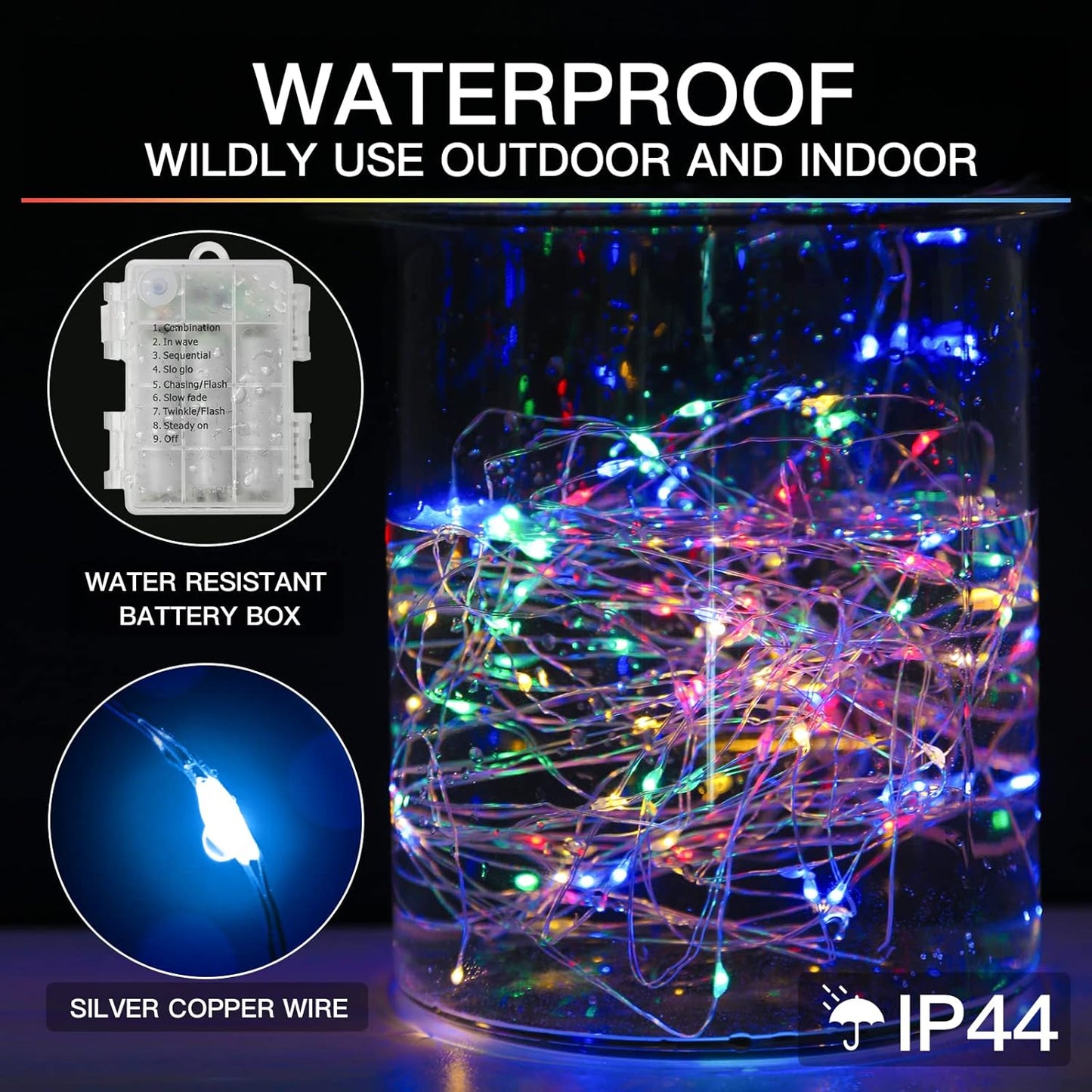 suddus 66ft 200 LED Outdoor String Lights, Multi Color Fairy Lights Battery Operated with Remote, Led Twinkle Lights for Bedroom, Backyard, Wedding, Tree, Mason Jar, Wall, Centerpiece, Christmas