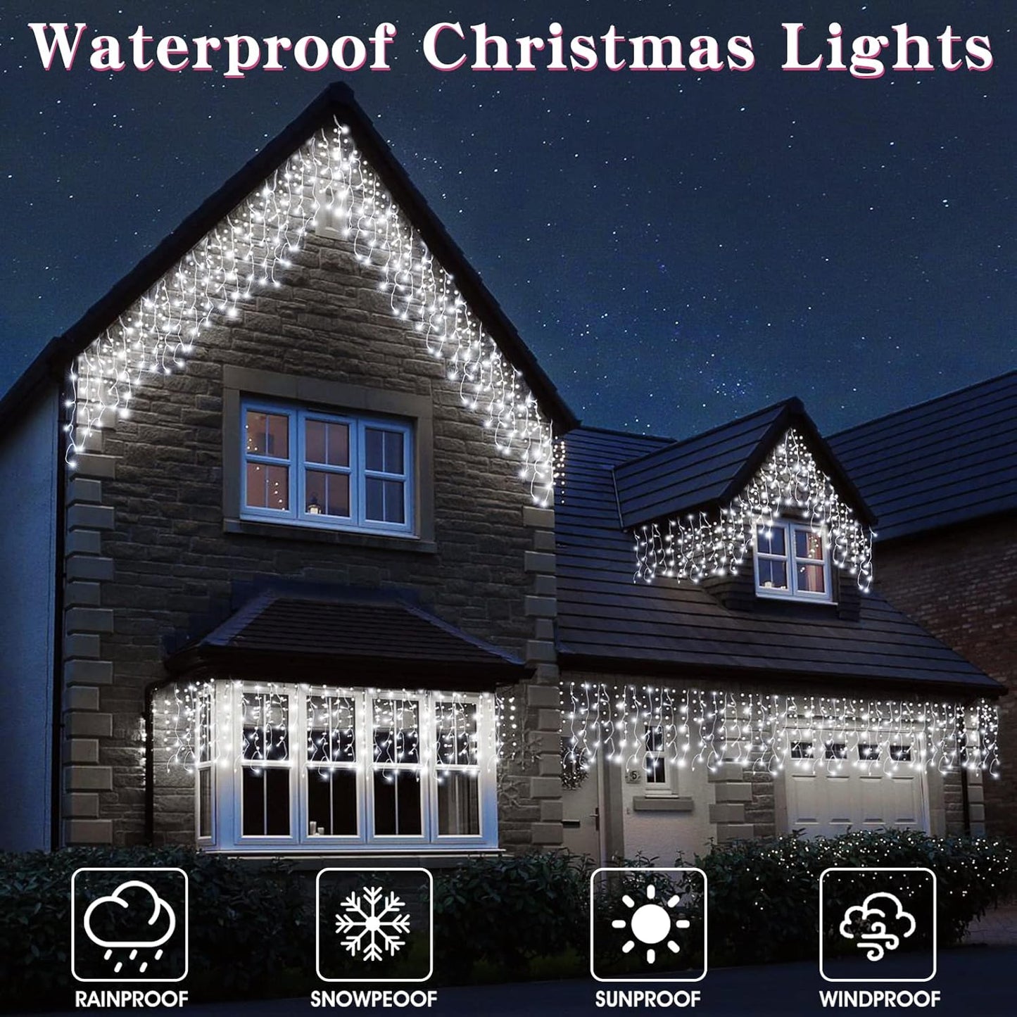 Icicle Christmas Lights Outdoor Decorations 1008 LED 98.4 FT 8 Modes LED Icicle String Light with 189 Drops, Fairy String Curtain Lights for Christmas Holiday Decor Wedding Party (Cold White)