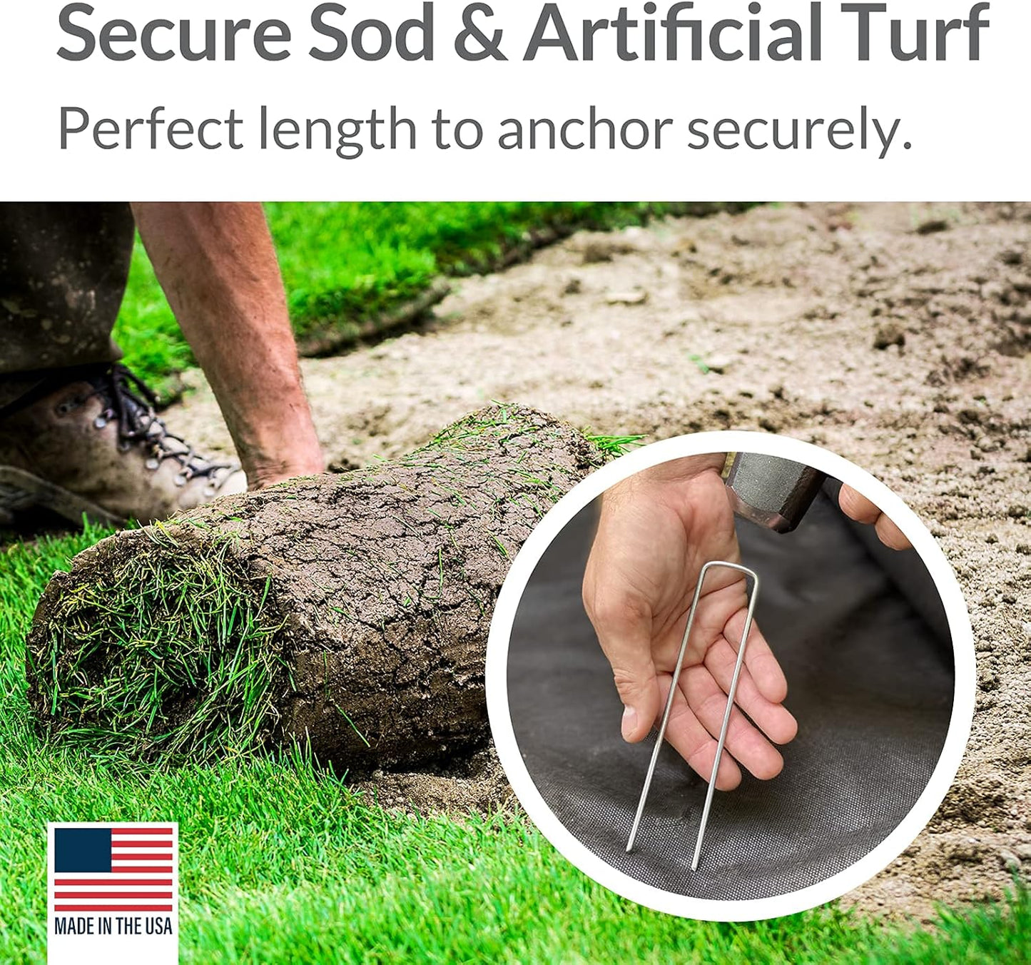 Pinnacle Mercantile 200 Pack Galvanized Garden Stakes Landscape Staples Extra Heavy Duty Sod Ground Anchors Anti Rust 6 inch Metal Pins 9 Gauge USA Made