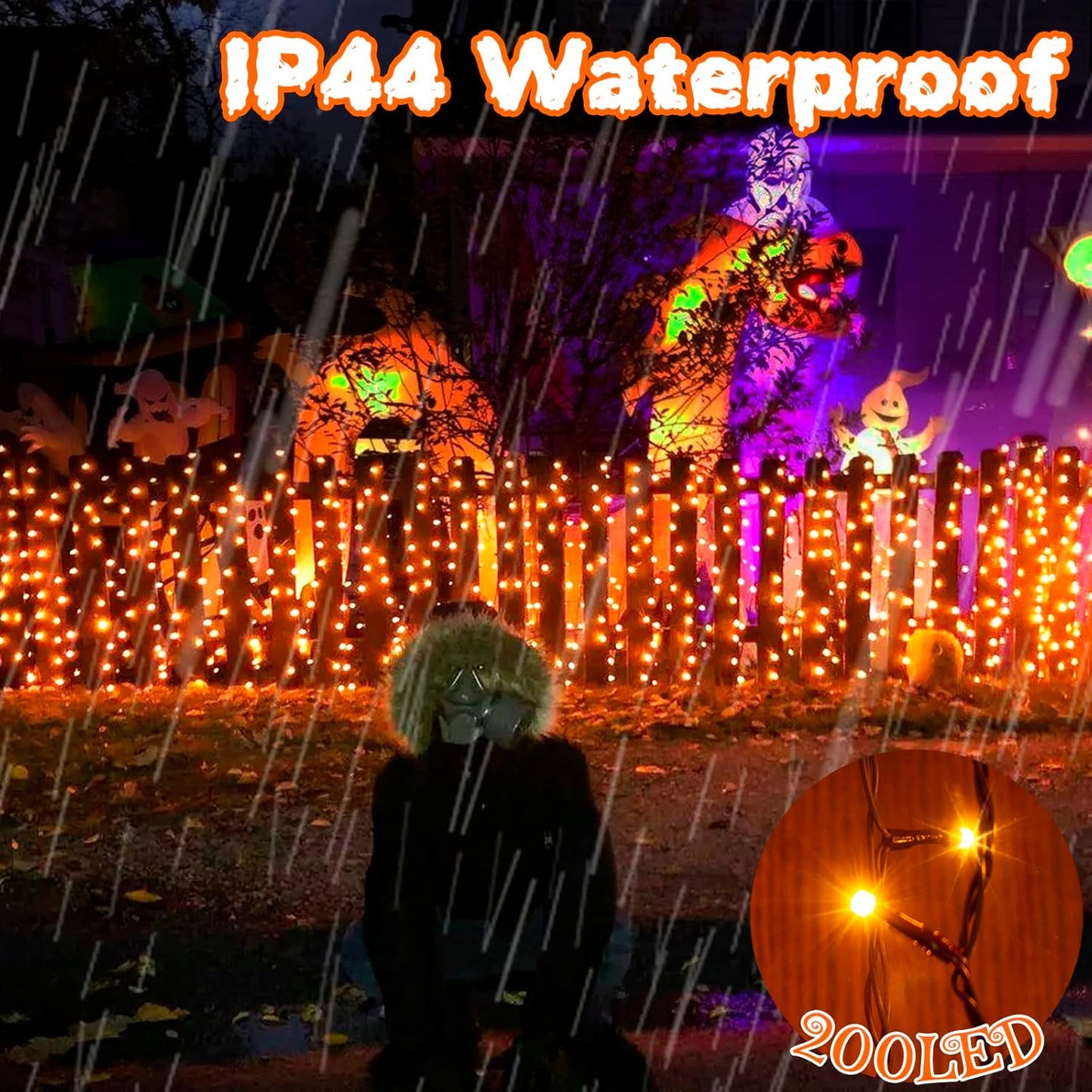 PEIDUO Halloween Lights, 82 FT 200 LED Orange String Lights, Motion Sensor Halloween Decorations, Twinkle Fairy Lights with Spooky Music for Outdoor Decor, Party Yard Indoor Outside Decoration