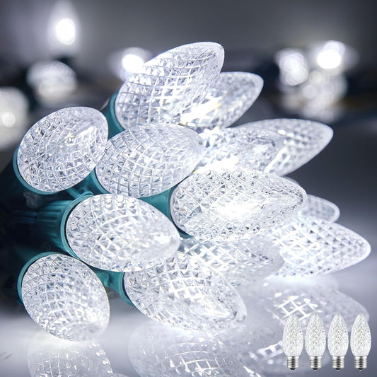 Minetom 100 Feet Commercia C9 Led Outdoor Christmas Lights, C9 Christmas String Lights with 100 Strawberry Plastics Bulbs, Connectable UL Certified for Indoor Roofline Holiday Backyard Xmas Decor