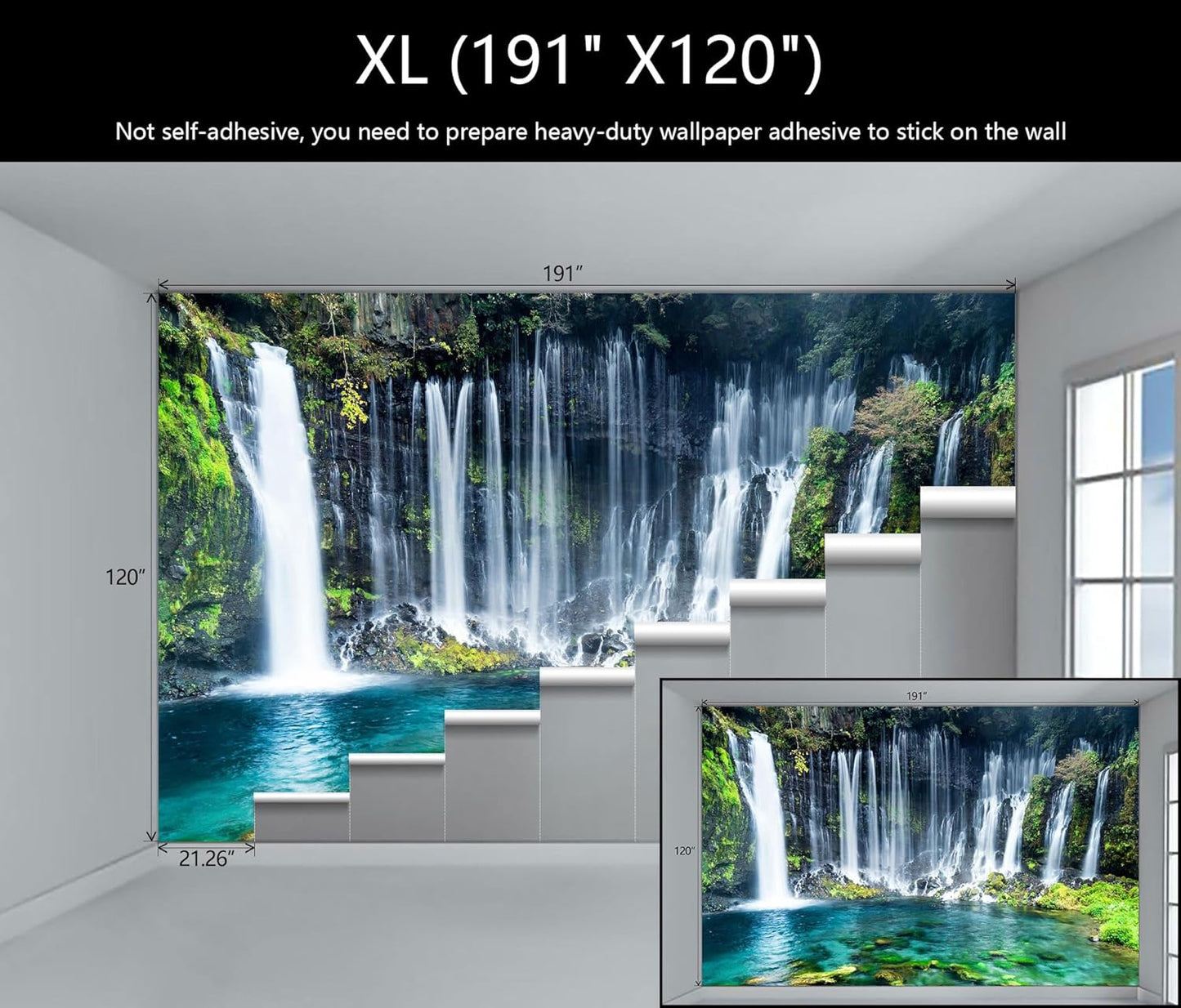 WFBHUA-Wall Mural Waterfall Green Nature Lake Landscape Wallpaper Decor for Bathroom Living Room Bedroom(Not Peel and Stick)