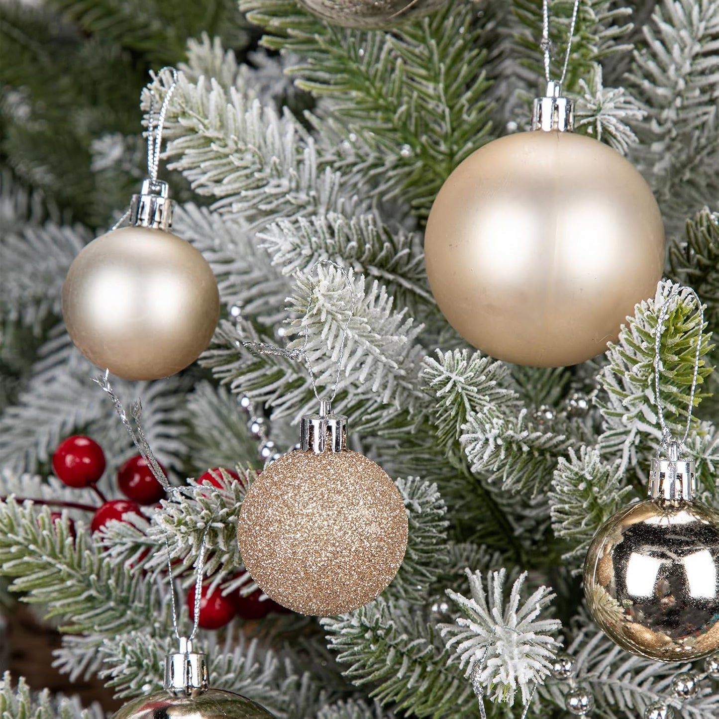 50pcs Champagne Christmas Ball Ornaments Set Shatterproof Christmas Ball for Xmas Tree Xmas Ornaments Balls with Hanging Loop for Xmas Wedding Holiday Party Wreath Home Decor