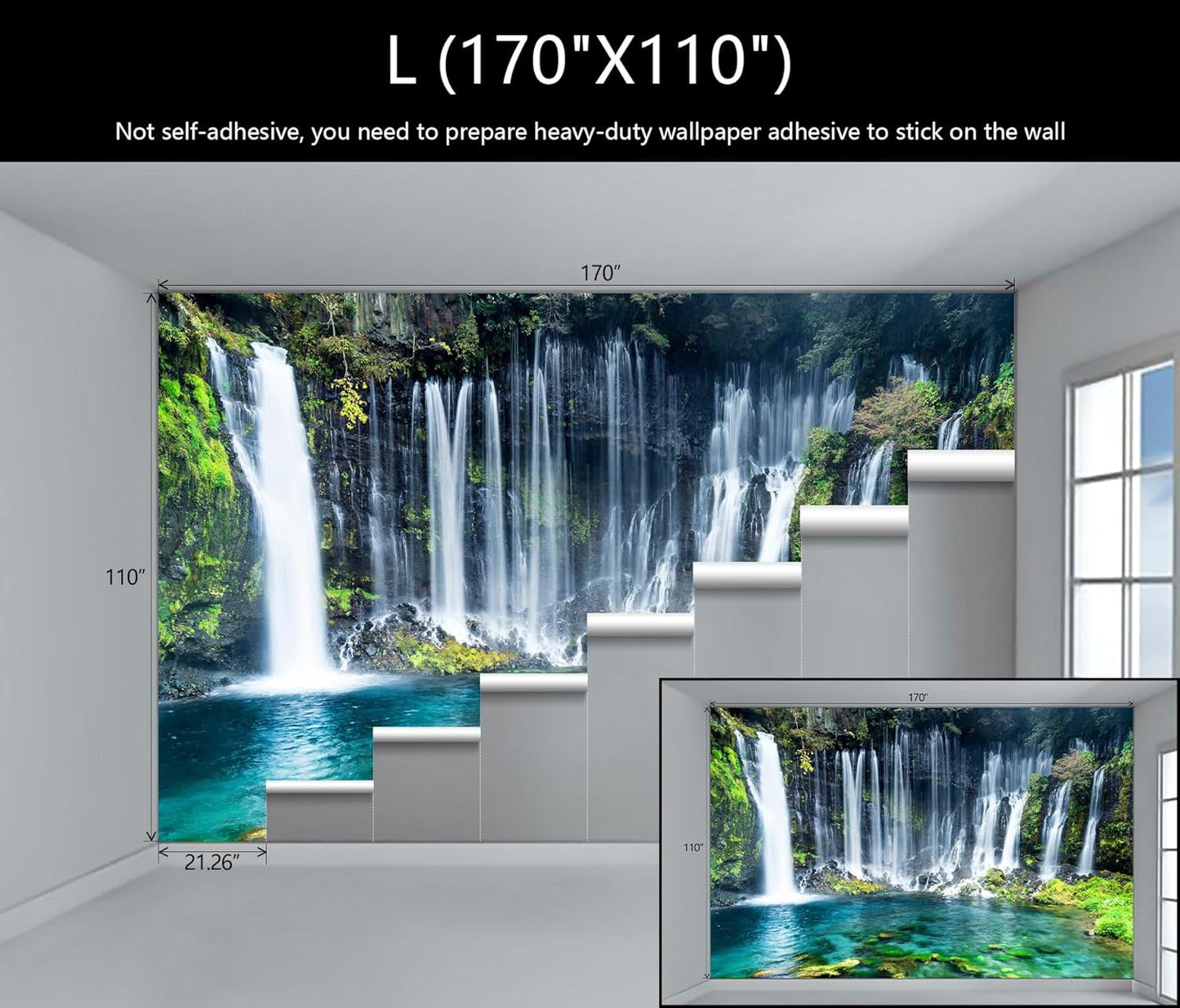 WFBHUA-Wall Mural Waterfall Green Nature Lake Landscape Wallpaper Decor for Bathroom Living Room Bedroom(Not Peel and Stick)