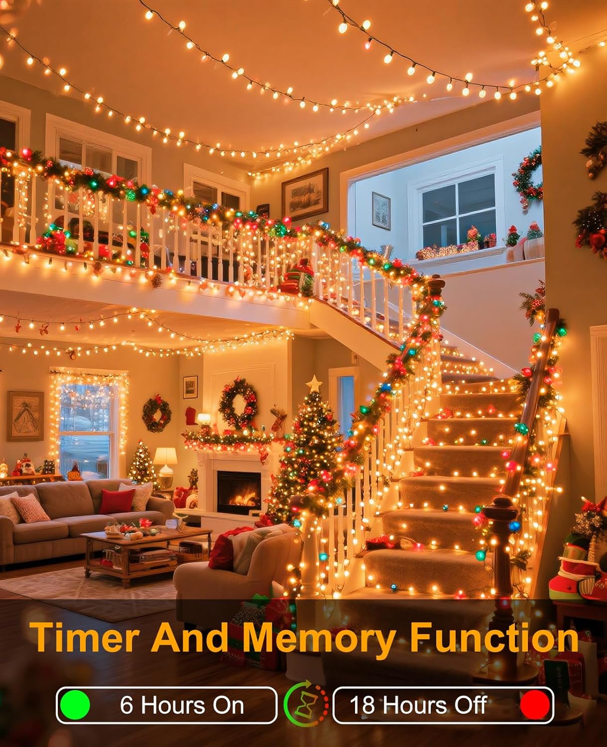 40FT 120 LED Christmas Lights Outdoor, Warm White Christmas Tree Lights with 8 Modes & Waterproof, Connectable Plug in String Light for Indoor Bedroom Yard Party Wedding Decorations