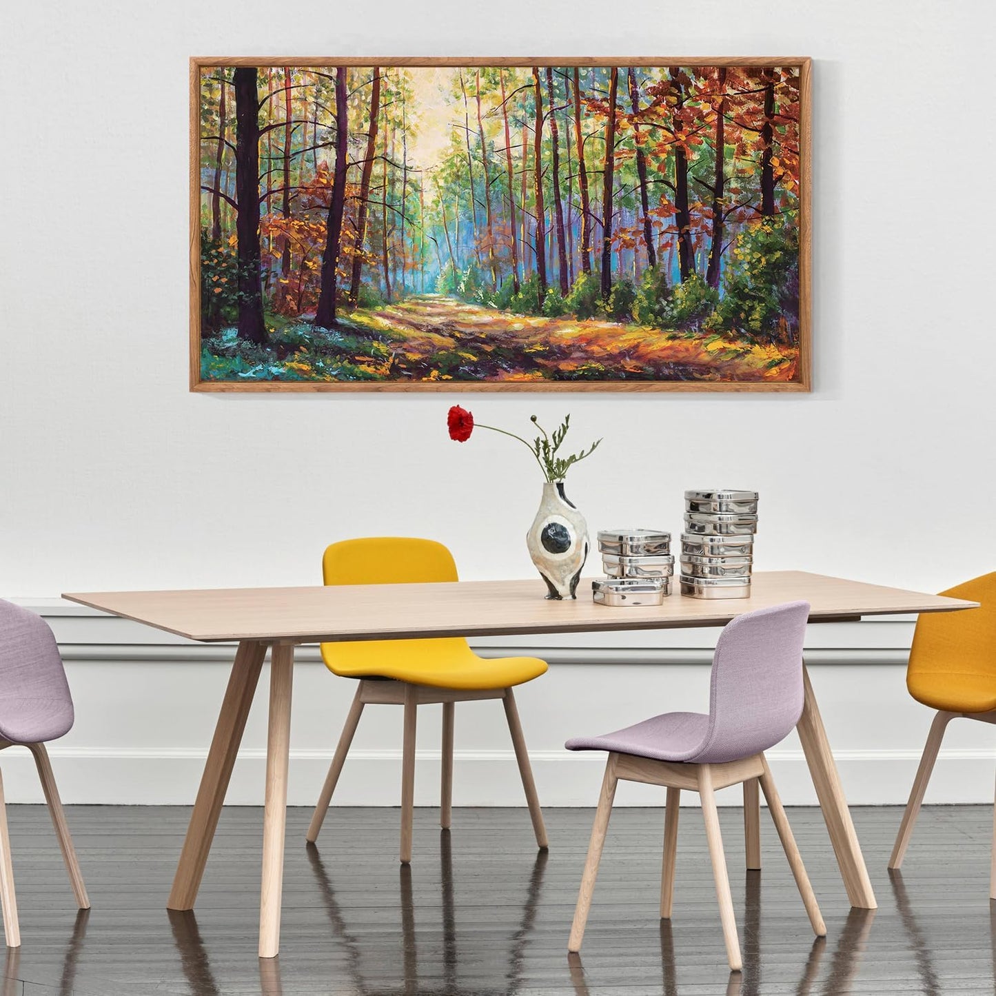 Aurlan Forest Landscape Hand Painted Framed Wall Decor(40"x20"), Large Abstract Birch Tree 3D Textured Oil Painting on Canvas Artwork, Modern Nature Plant Wall Art for Office Living Room Bedroom