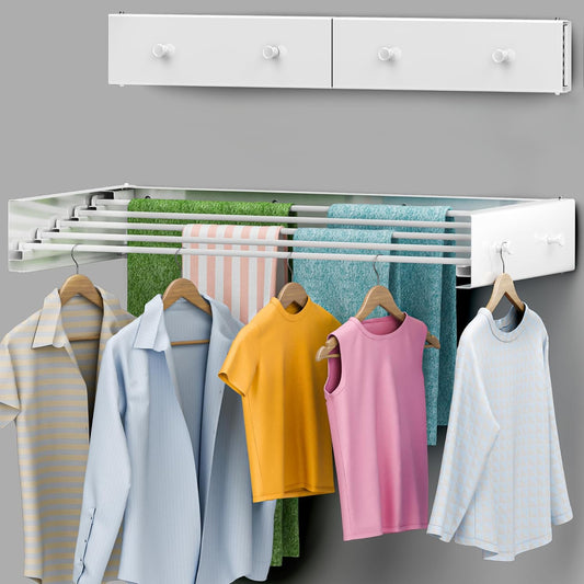 Foldable Wall Mounted Drying Rack 28 inch - Easy to Install Hanging Rack for Laundry Room - Space Saving Design with 55-lb Capacity - Perfect Drying Racks for Clothes Towels & More
