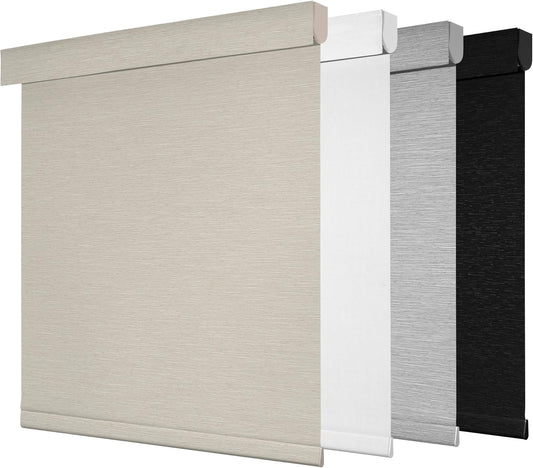 Boolegon Blackout Roller Shades for Windows, Cordless Jacquard Fabric-Matched Roller Blinds, Easy to Install Privacy UV Protection Blinds for Home, Office, Blackout Beige, Custom Size