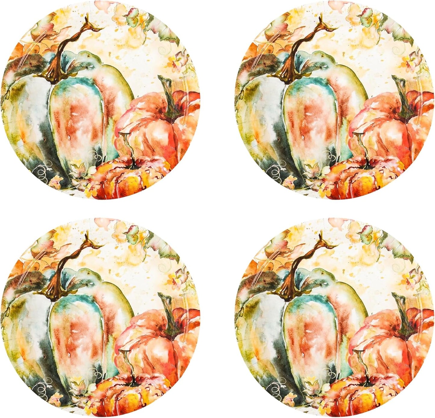 Fall Dessert Plates Thanksgiving Pumpkin Paper Plates 7" Autumn Watercolor Pumpkins Party Plates Harvest Teal and Orange Pumpkins Disposable Decorative Dessert Plates (48)