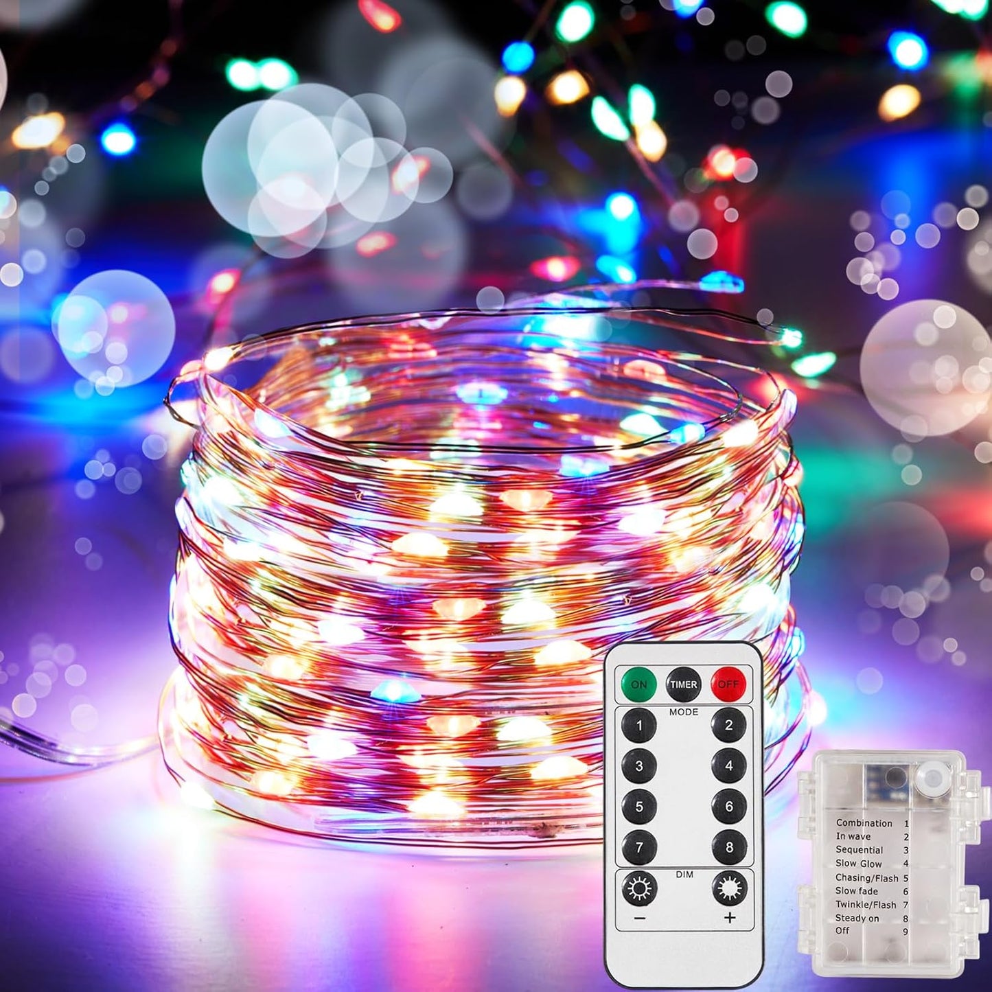 4 Pack 16.4 Ft. Battery Operated Outdoor String Lights with Remote & Timer, LED Multi Color Fairy Lights, Waterproof Twinkle Lights for Bedroom, Dorm, Mason Jar, Wedding, Party, Christmas