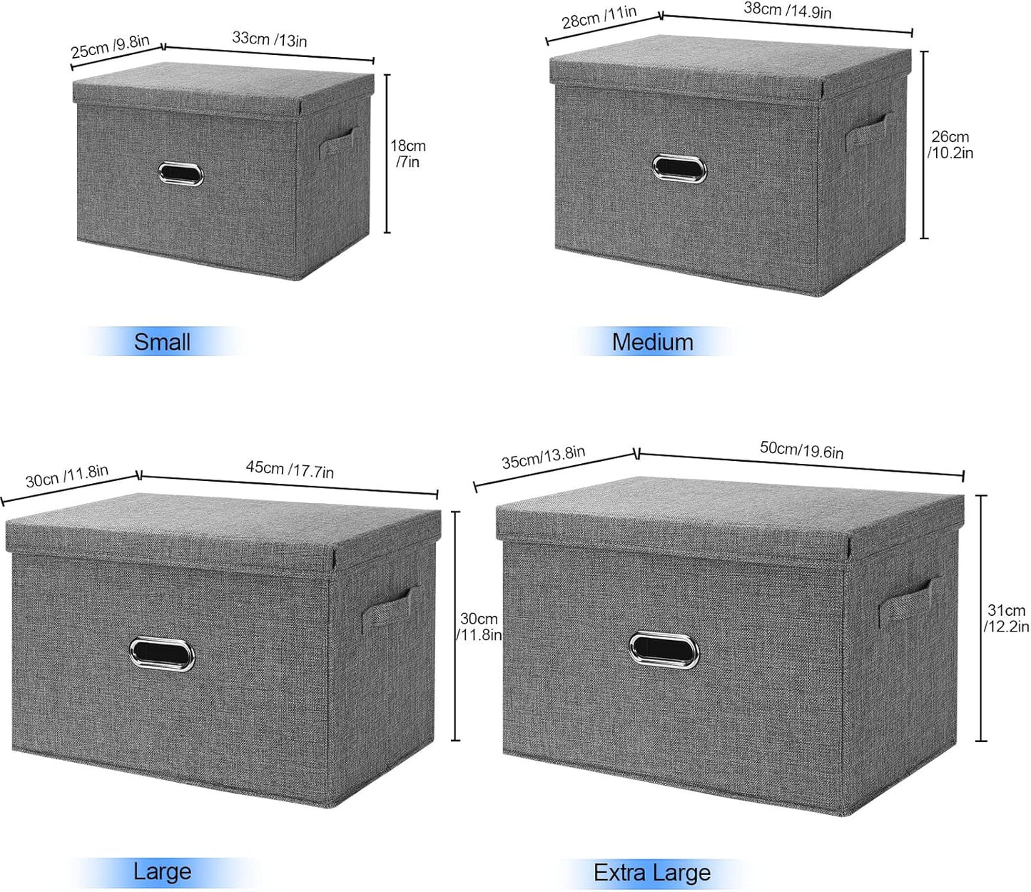 Large Linen Fabric Foldable Storage Bins with Removable Lid and Handles, Washable Storage Box Organizer Containers Baskets Cube with Cover for Bedroom,Office(Black, Small)