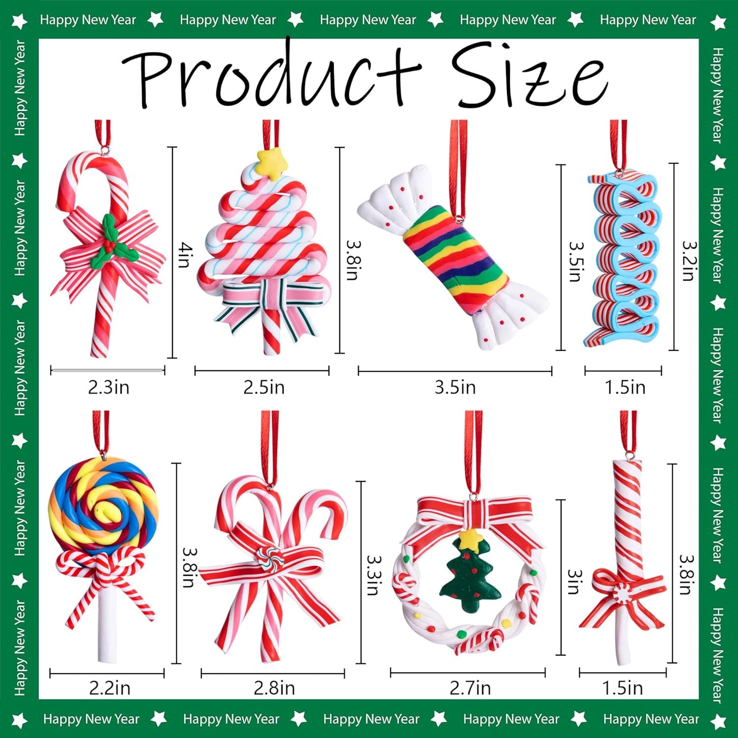 codree 8 Pcs Christmas Lollipop Ornaments - Polymer Clay Christmas Candies - Xmas Decor Candy Cane Hanging Tree Ornaments for Party Home Decoration