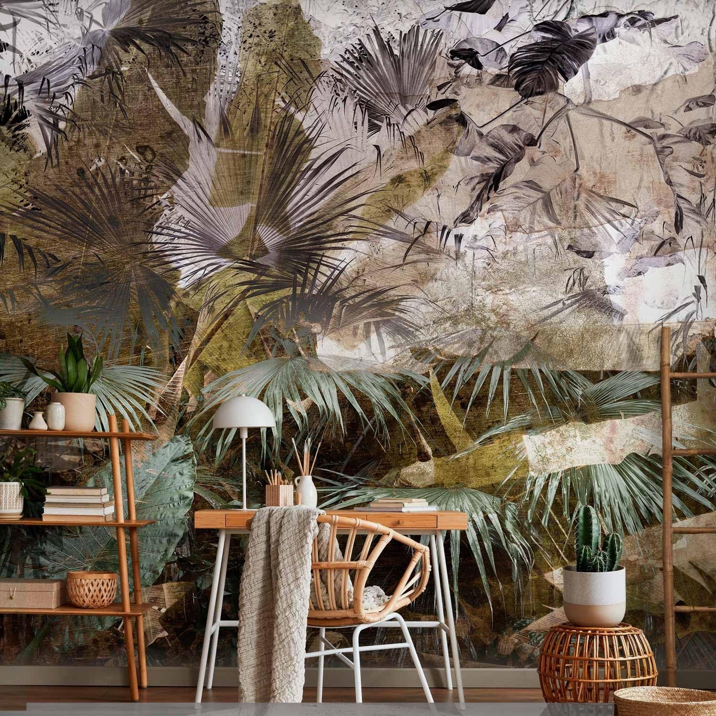 artgeist Wall Mural Tropical Leaves 98x69 in - XXL Non-Woven Wallpaper Fleece Wall Decor Photo Print Picture Image Design Jungle Nature Palm Leaves Like Painted b-C-0789-a-a
