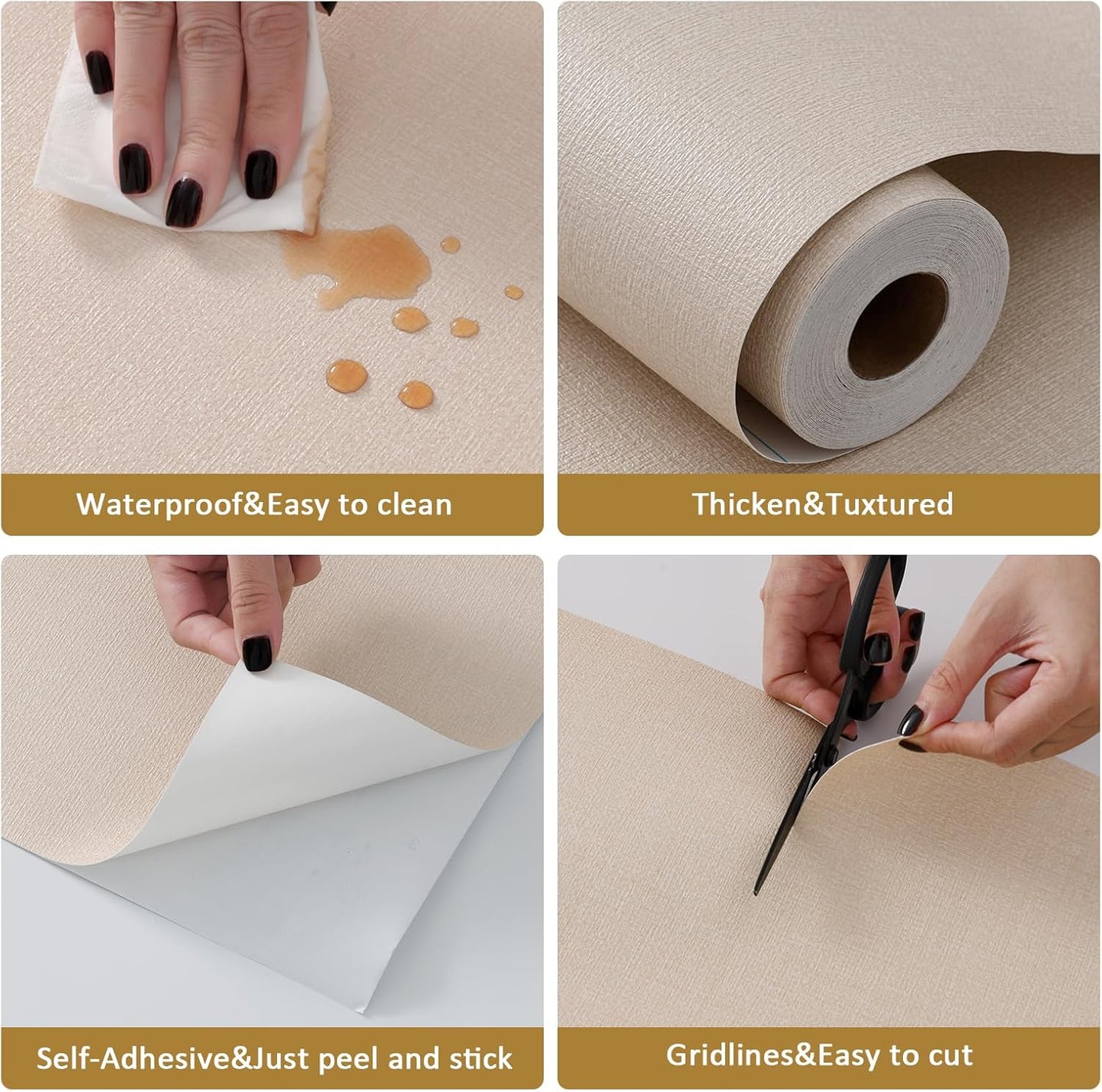 Grasscloth Peel and Stick Wallpaper 20.8"x394" Beige Thick Fabric Textured Linen Classic Faux Grassweave Neutral Removable Wallpaper Vinyl Film Roll for Home Use(Beige, 20.8"x394")