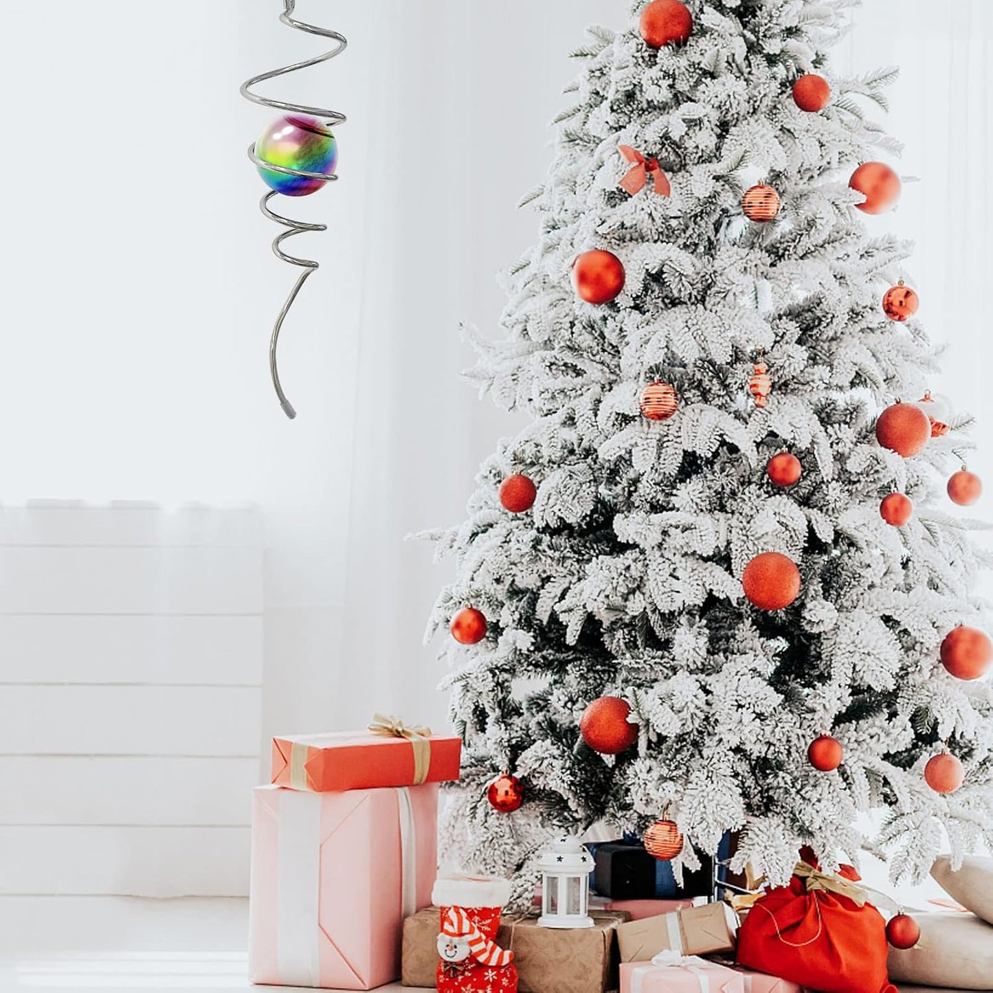 Multi Color Wind Spinner Tail Gazing Ball Spiral Decorative Wind Sculptures - 13in Height