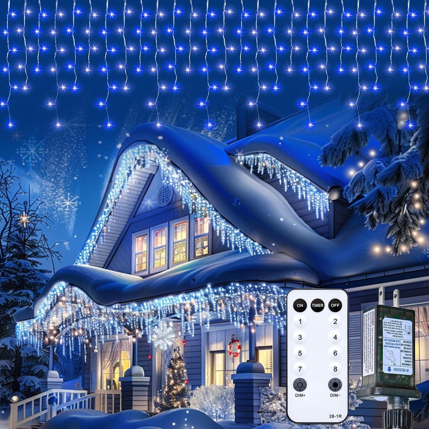 Brightown Icicle Lights Outdoor, 20Ft Christmas Lights with 30 Drops, 1125 LED Firecracker Icicle Christmas Light Outdoor with Timer for House Eaves Wedding, Blue and White