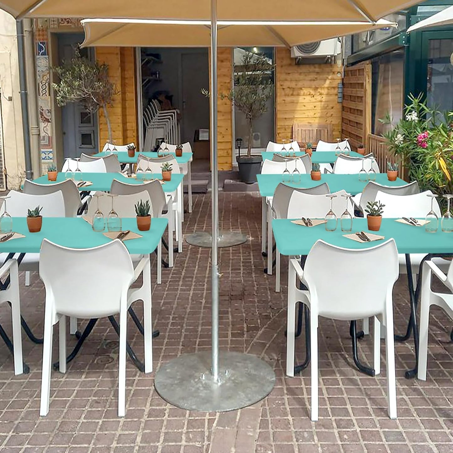 Spandex Table Cover for 6 Foot Rectangle Tables-4 Pack Aqua Blue Outdoor Picnic Elastic Table Cover-Spandex Stretch Folding Table Cloths for Camping Dining Room Patio Kitchen Banquet Party