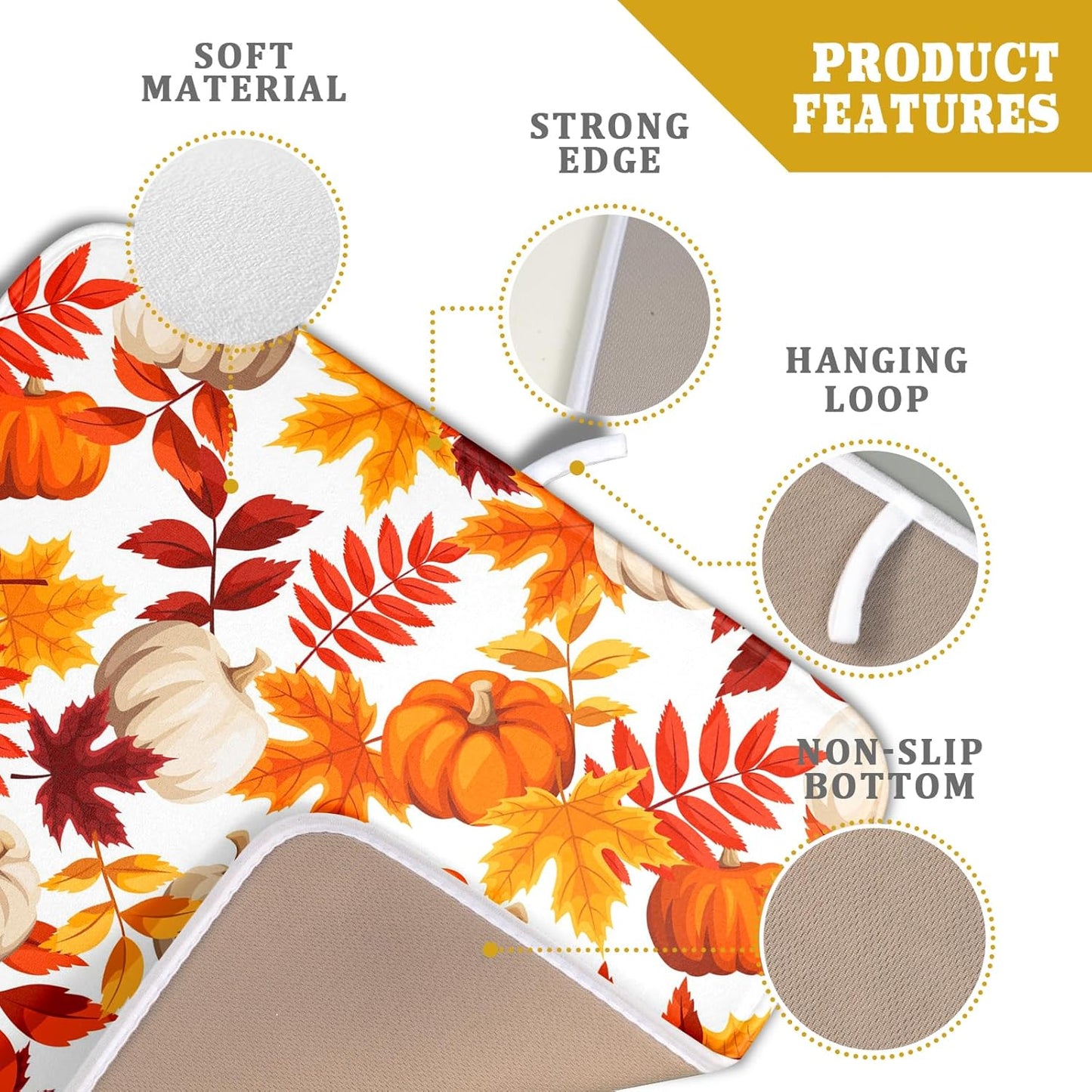 Fall Dish Drying Mat for Kitchen Counter Watercolor Pumpkins Autumn Leaves Thanksgiving Super Absorbent Reversible Microfiber Kitchen Countertop Protector Dishes Pad Small 16x18 inch
