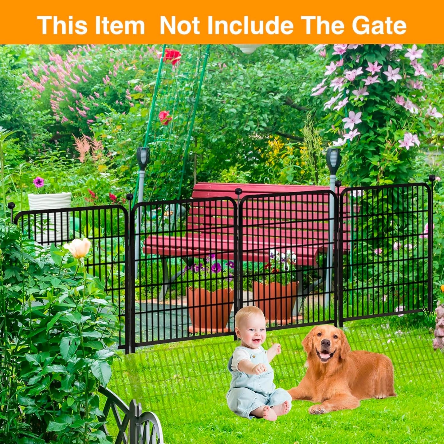 Doorless Garden Fences and Borders for Dogs, 36in(H) 14 Panels Total 31 Ft(L), Black Metal Decorative Garden Fencing, Flower Bed Fencing, Dog Digging Fence Barrier, Rabbit Fence for Flowers