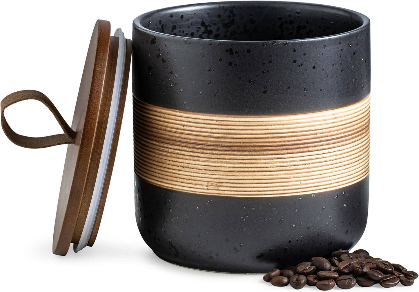 Spice Jars with Lid, Coffee Container Kitchen Food Storage Jars for Spice Sugar Tea Bag, Stackable Decorative Jars for Countertop, Black & 37oz