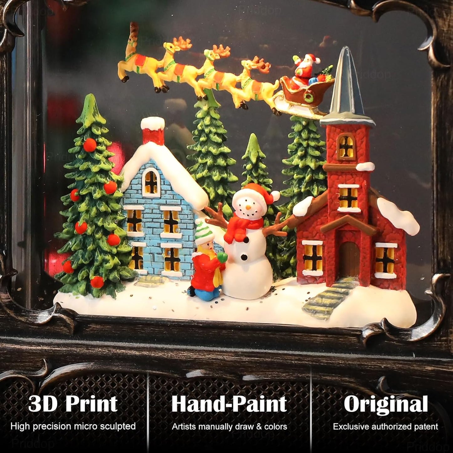 Christmas Snow Globe Lantern Christmas Decorations Gifts Snowman Santa Claus Church Village Scene Musical Glitter Snowfall USB/Battery Timer 12 inch