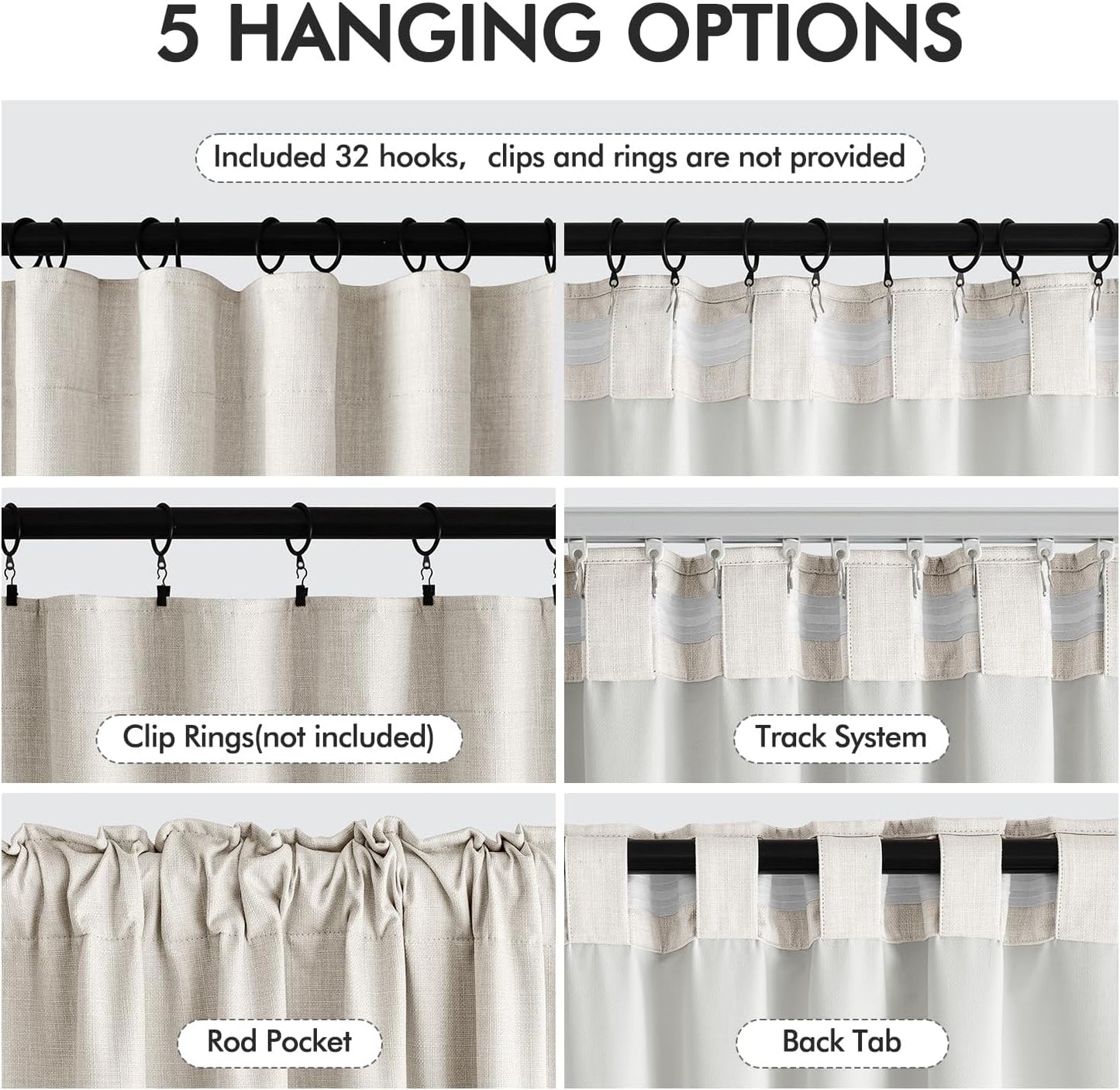 MIULEE 100% Blackout Curtains 94 Inch Long 2 Panels Set for Bedroom, Thick Luxury Faux Linen Black Out Curtain Room Darkening Back Tab Pleat Window Textured Drapes with Hooks for Living Room, Birch