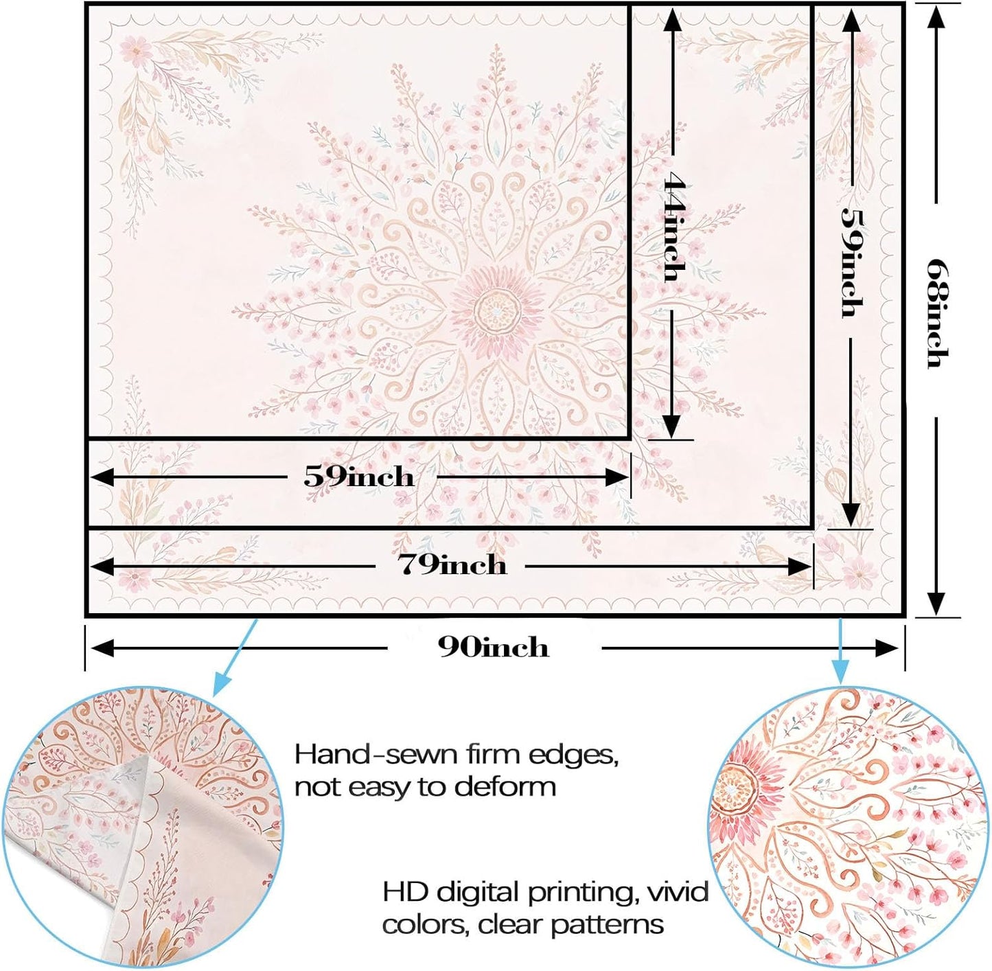 Lunerfex Floral Mandala Tapestry Boho Tapestry for Bedroom Pink Tapestries Wall Hanging Living Room Wall Art and Home Decor 70x90