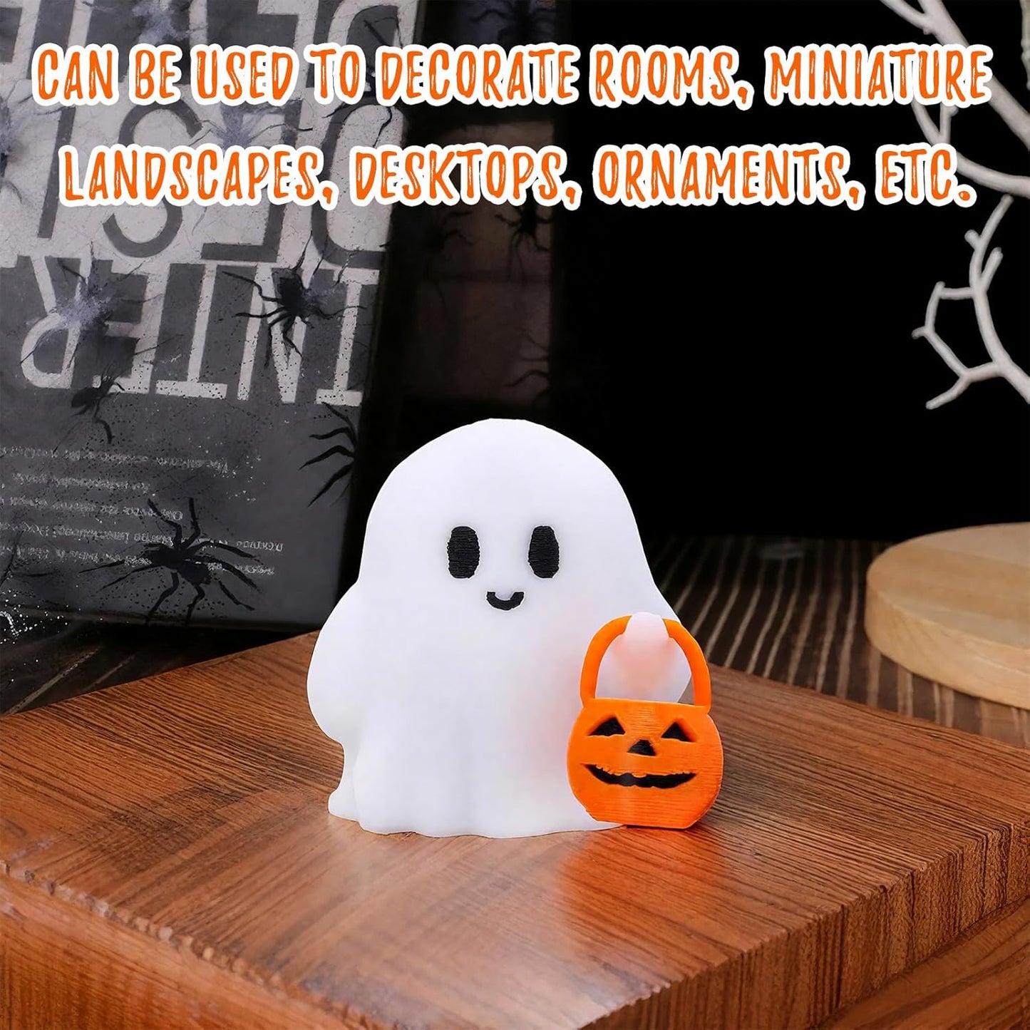 Halloween Ghost Figurines Resin Halloween Table Decorations Cartoon White Spooky Carrying Pumpkin Statue Small Mini Little Ghost Figurine Holiday Table Centerpieces for Home Tabletop Decor