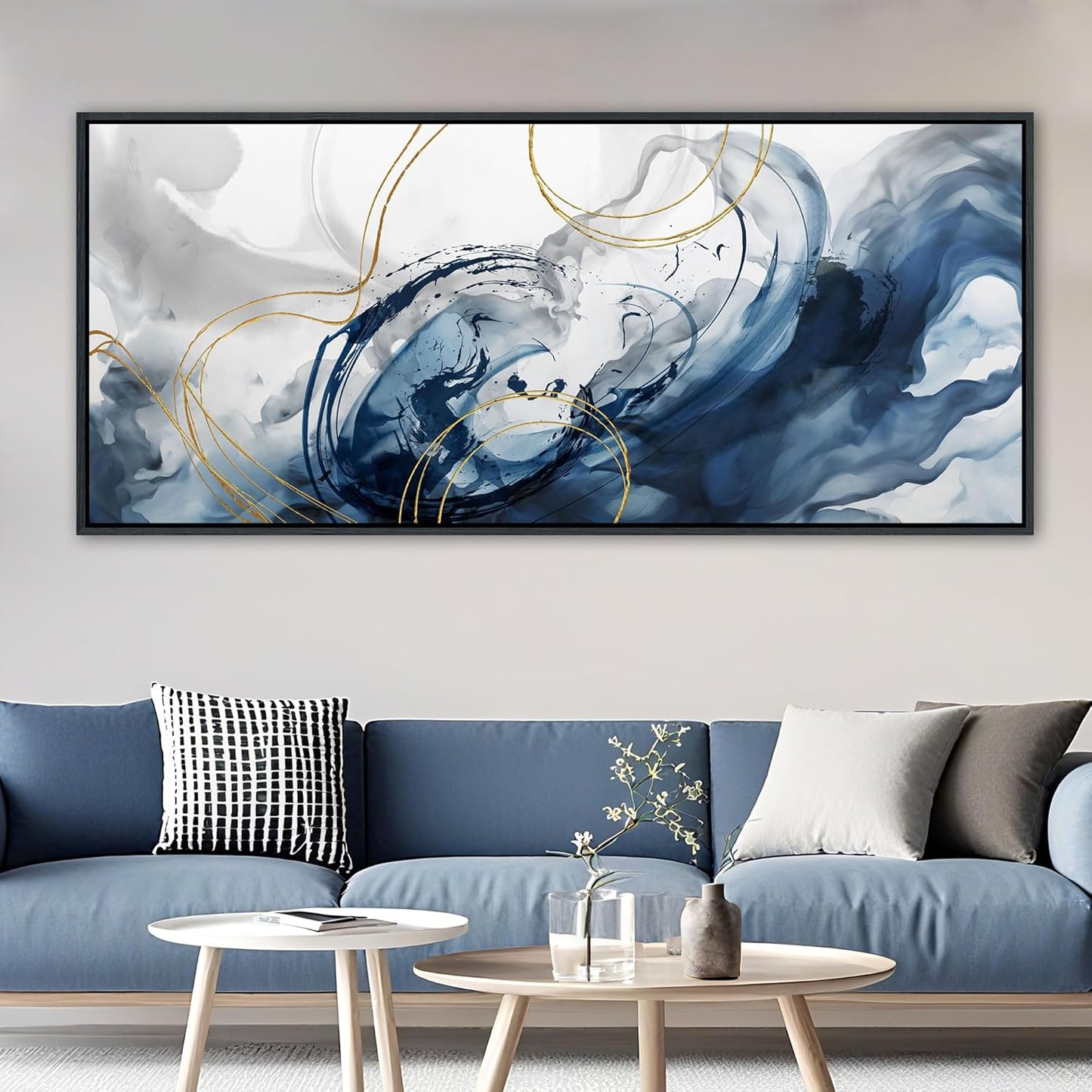 Mofutinpo Blue Abstract Wall Art Large Canvas Wall Decor Modern Home Decor Office Wall Decor Home Decorations for Living Room Navy Blue Minimalist Bedroom Artwork 31×70IN