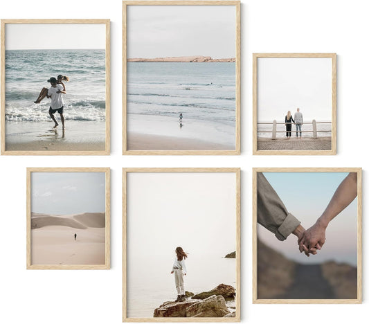 HAUS AND HUES Natural Wood Picture Frames - Set of 6 Frame Sets for Wall Collage, Gallery Wall Frame Set Assorted, Picture Frame Sets for Wall Collage (Two 8x10, Two 11x14, Two 12x16 Beige Frame)