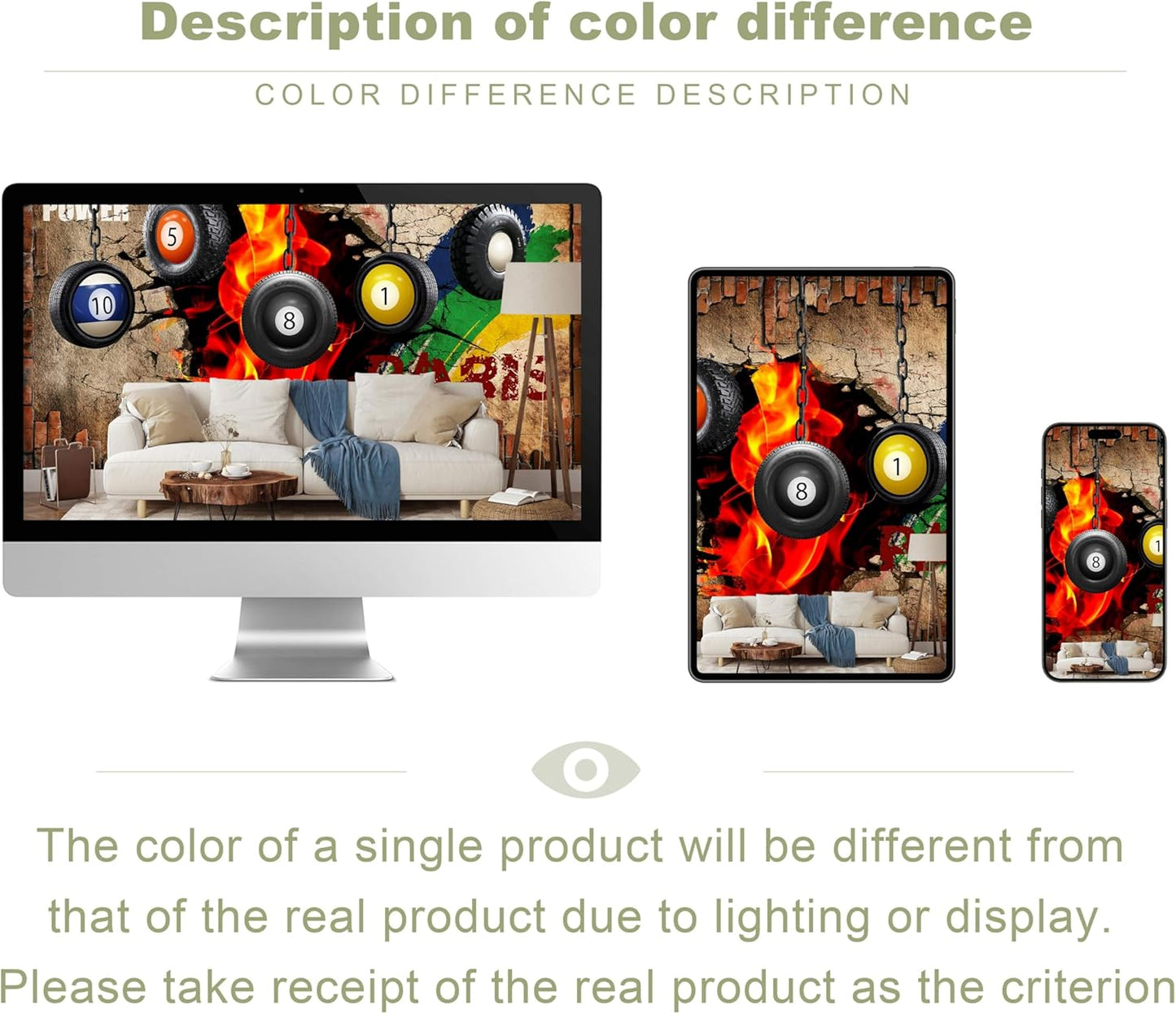 Industrial Wallpaper Billiard Tire Wall Mural for Pool Room(Not Peel and Stick)