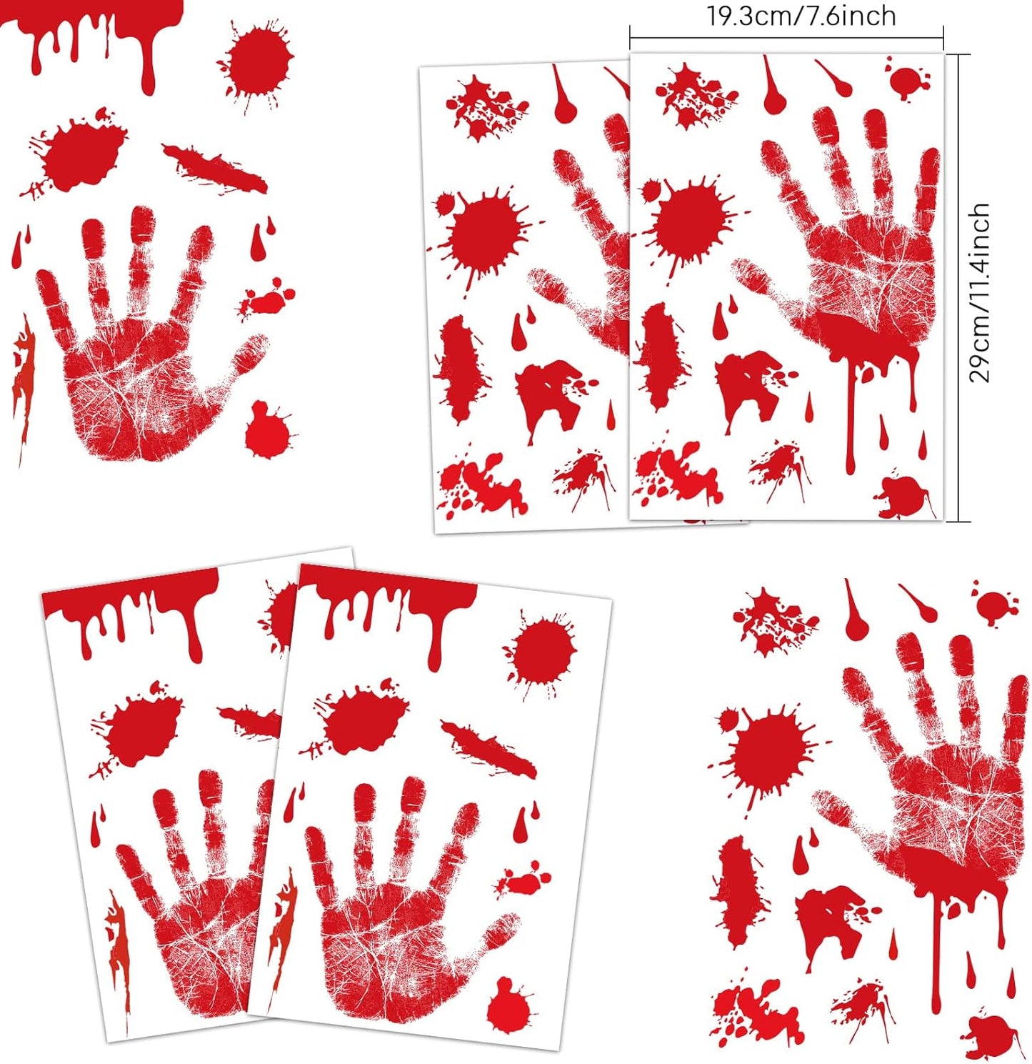 KUUQA 4 Pcs Bloody Handprint Clings Horror PVC Stickers Decals for Halloween Decorations