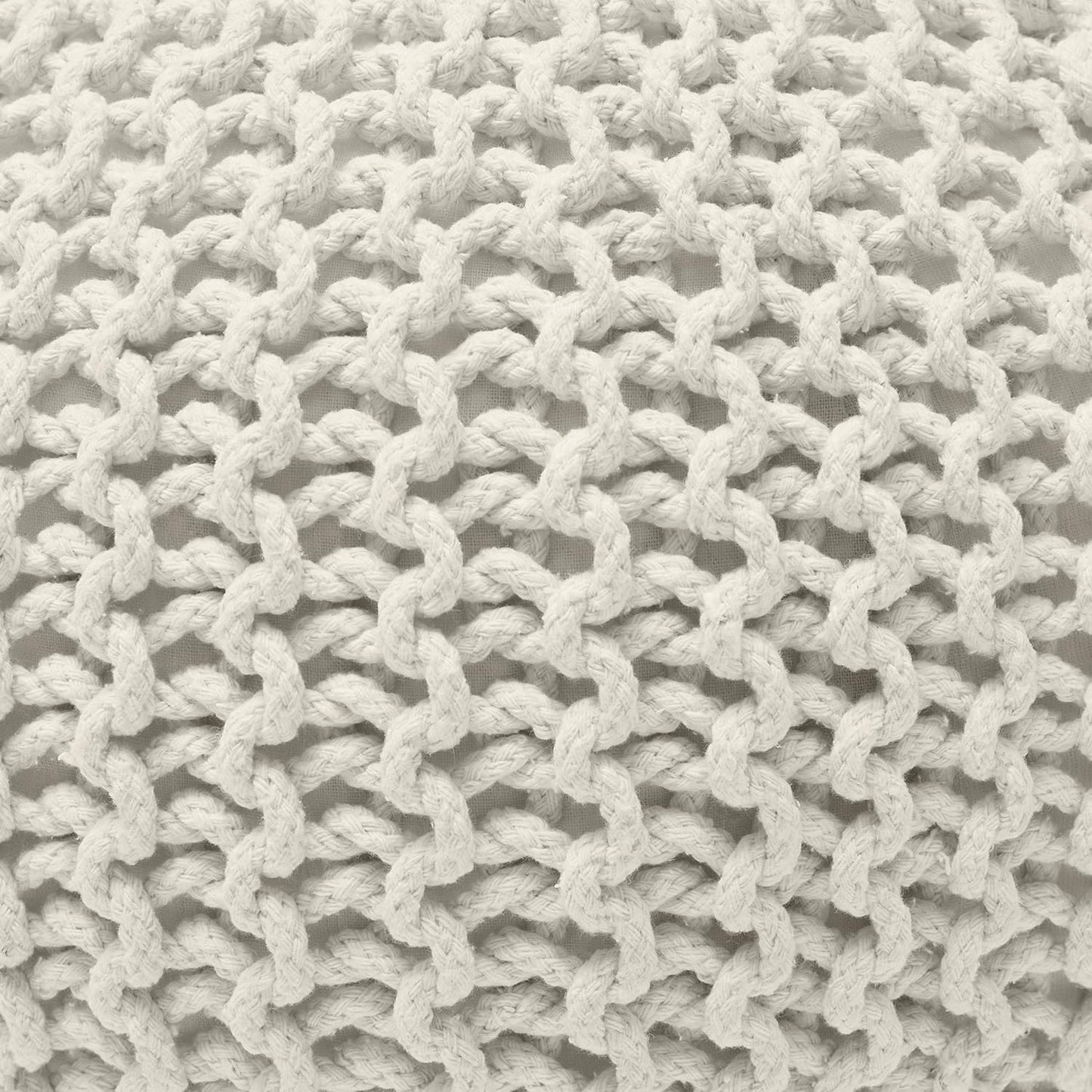 Ornavo Home Pouf Ottoman Foot Rest - 100% Cotton Pouffe - Hand Knitted Cable Braid Cord - Boho Round Stuffed Ottoman for Living Room, Bedroom - Natural