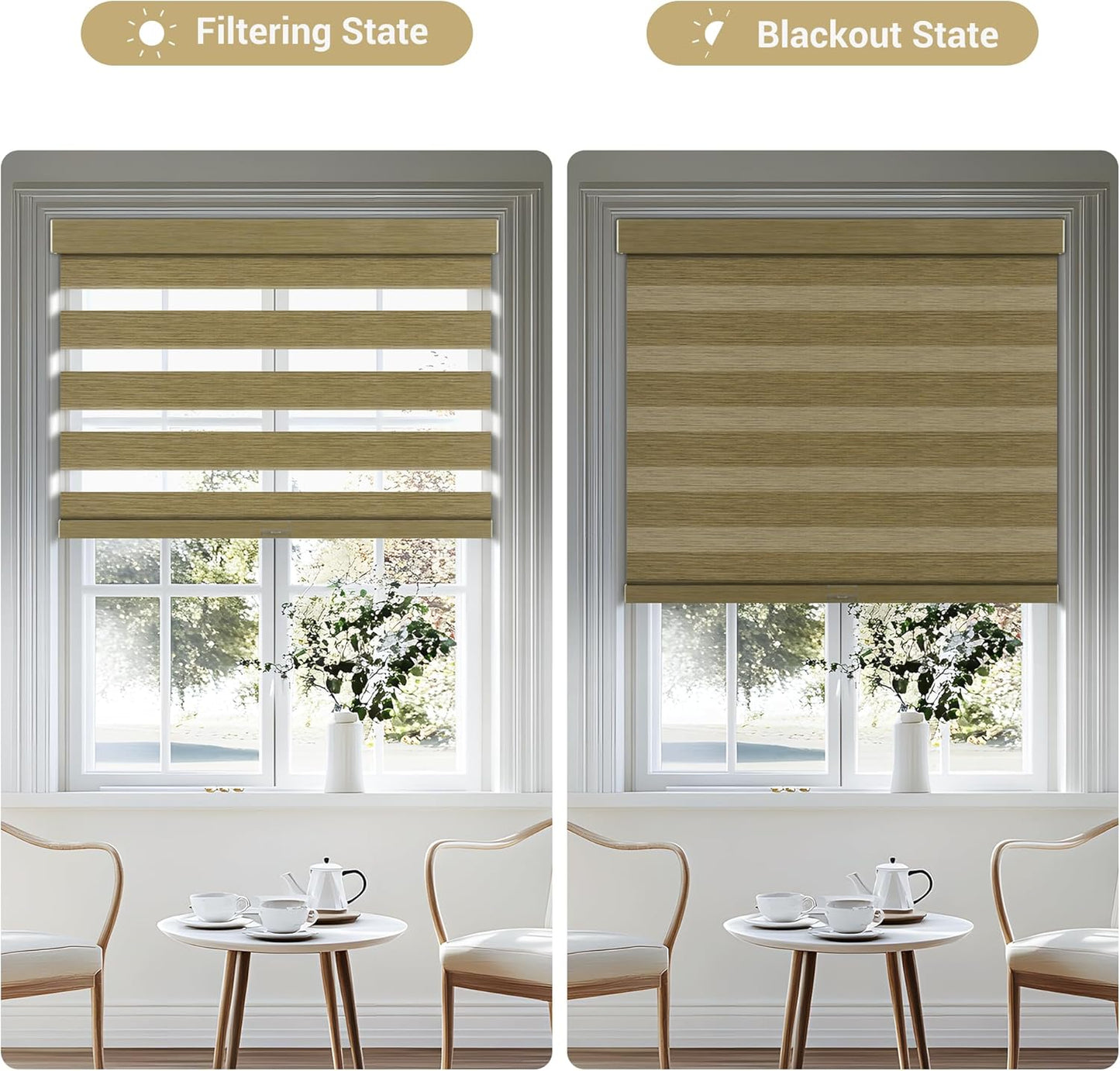 Cordless Zebra Blinds for Windows, Blackout Interior Blinds,Easy to Install,UV Protection,for Offices and Home,Custom Roller Shades, Mousse Light Bown,84" W x 80" H